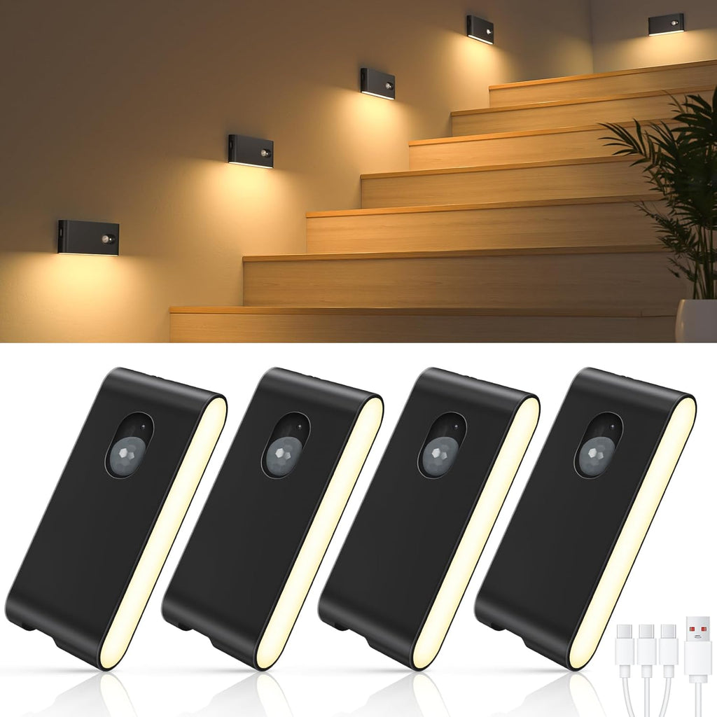 WILLED Motion Sensor Night Lights, Wireless Stair Lights Indoor, Battery Rechargeable Night Lights for Stairway, Hallway, Kitchen…