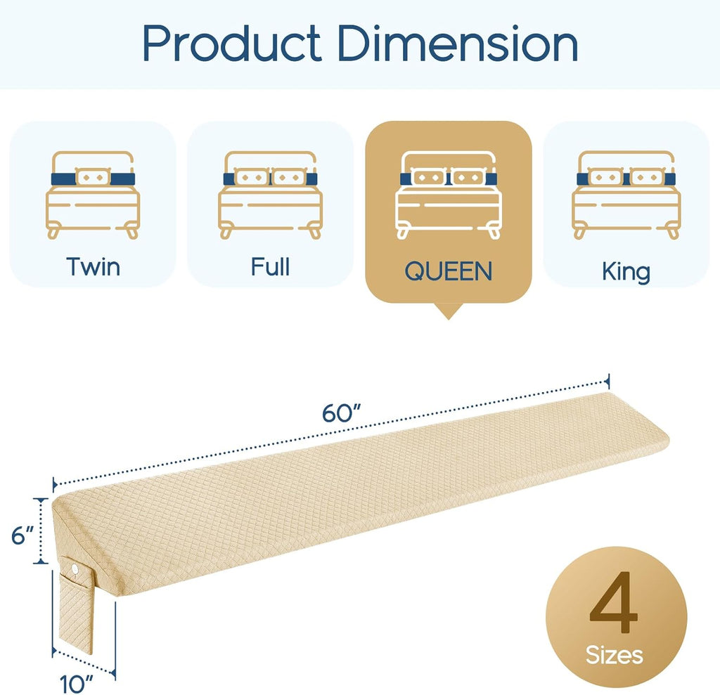 Homemate Queen Size(60"x10"x6") Bed Wedge Pillow for Headboard - Upgraded Bed Gap Filler Queen Between Mattress and Headboard - Triangle…