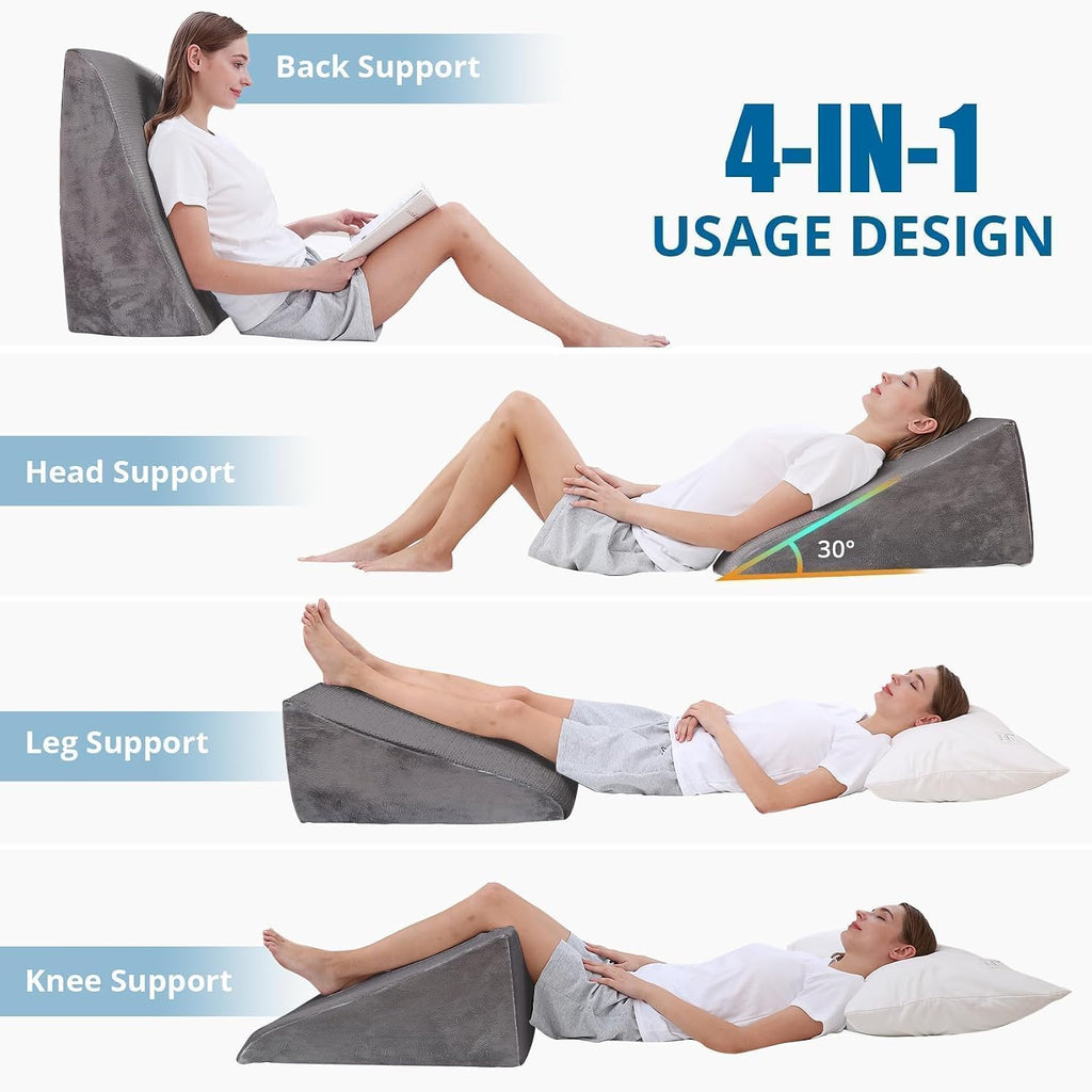 Sasttie Wedge Pillow, 12 Inch Memory Foam Bed Wedge Pillow for Sleeping, Acid Reflux, Back Pain, Post Surgery, and Snoring, Designed with W…