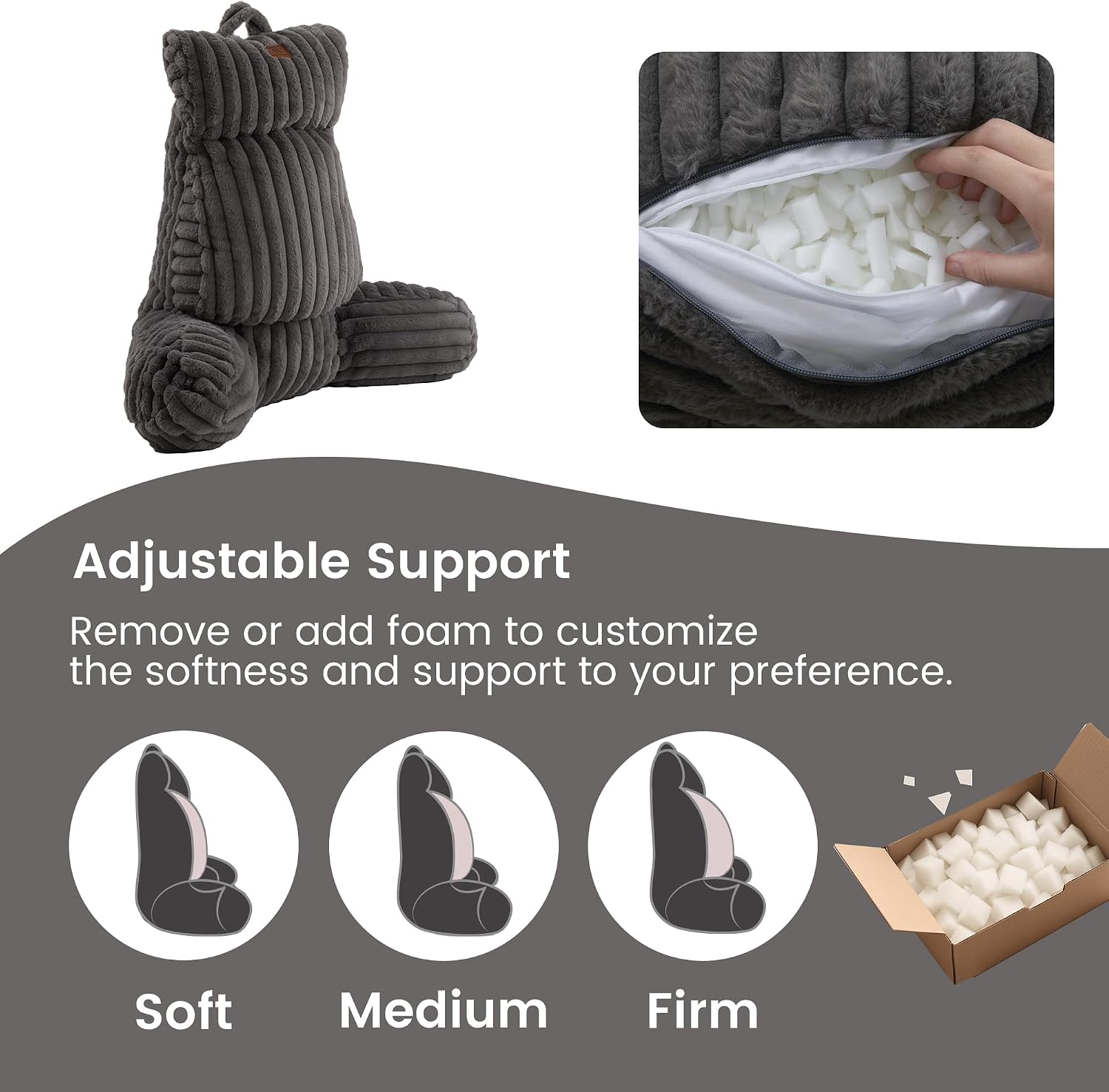 AmélieHome Amélie Home Faux Fur Reading Pillow with Pocket for Sitting in Bed, Adult Backrest Bed Pillow with Washable Cover for Loung…