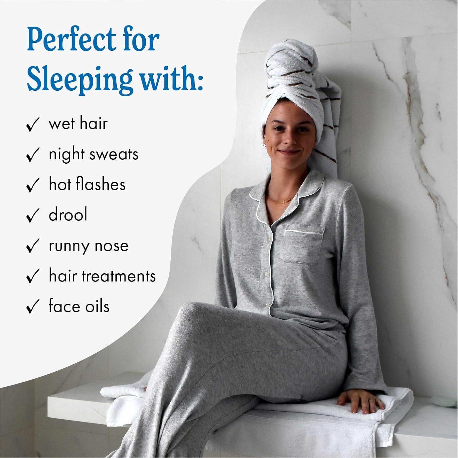 DryZzz Waterproof Pillow Protector Cooling Pillow Case 29"x19" 1pc Silver Standard Size, Absorbent Towel Pillowcase Dual-Sided Satin & Micr…
