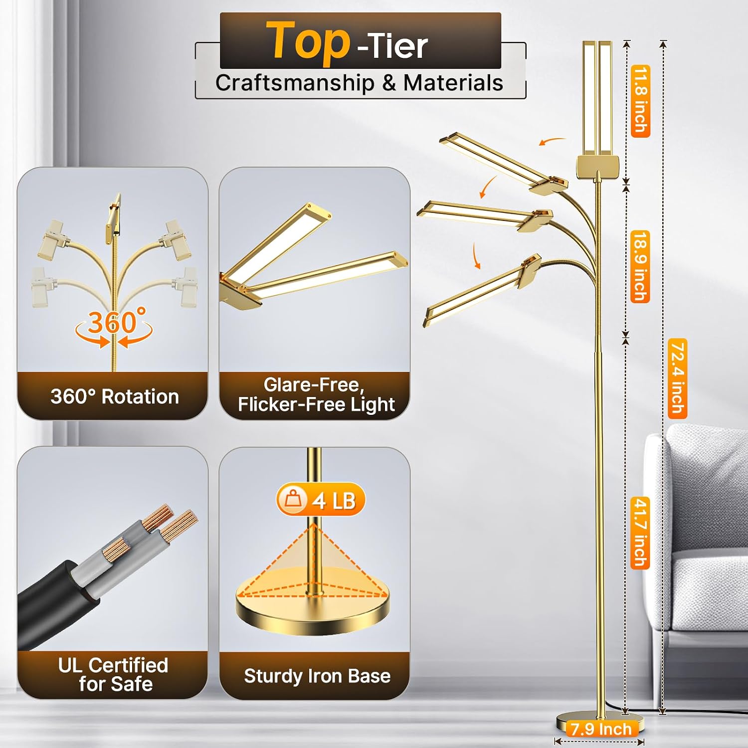Syrinx LED Floor Lamp, 18W 2000LM Bright Reading Floor Lamp for Office, Gesture & Remote Control, Dual Head Gooseneck Standing Lamp…