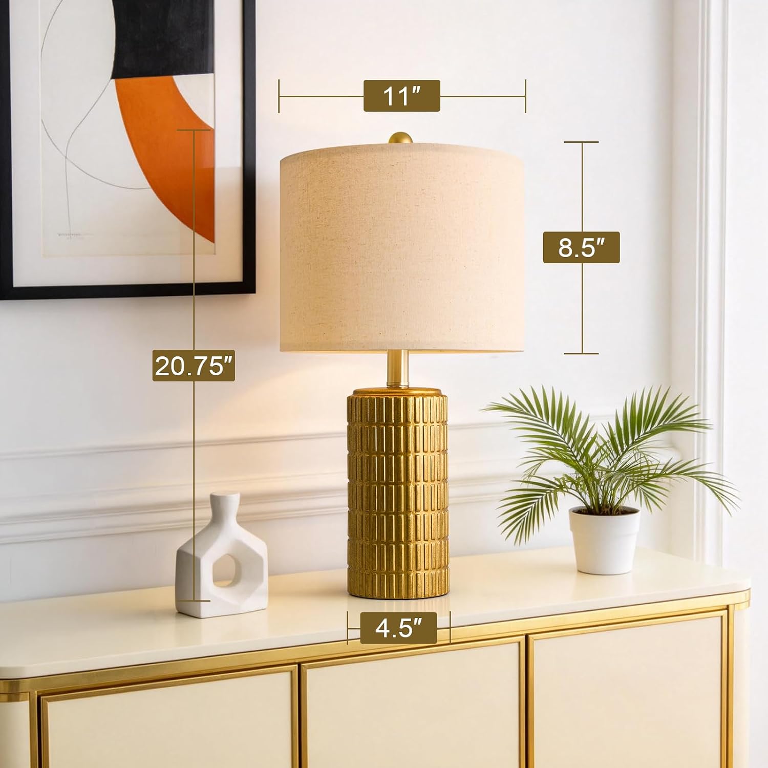 PoKat 20.75" Brass Gold Ceramic Table Lamps Set of 2 for Living Room, Small Retro Bedside Lamps for Bedroom, Nightstand Lamps for Home…