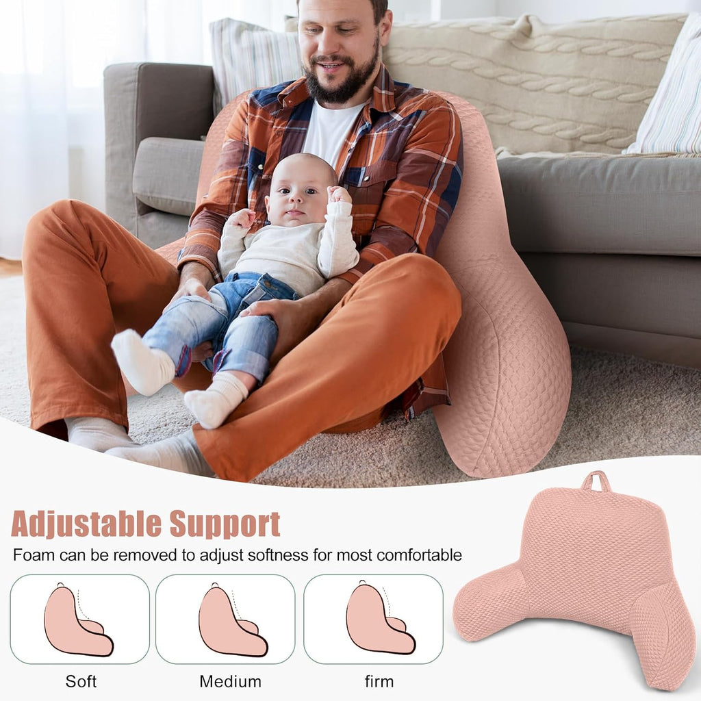 Reading Pillow, Ice Silk Bean Back Support Pillow for Bed Sitting Up, Large Bed Rest Pillow with Arms for Adults, Back Support Pillow for…