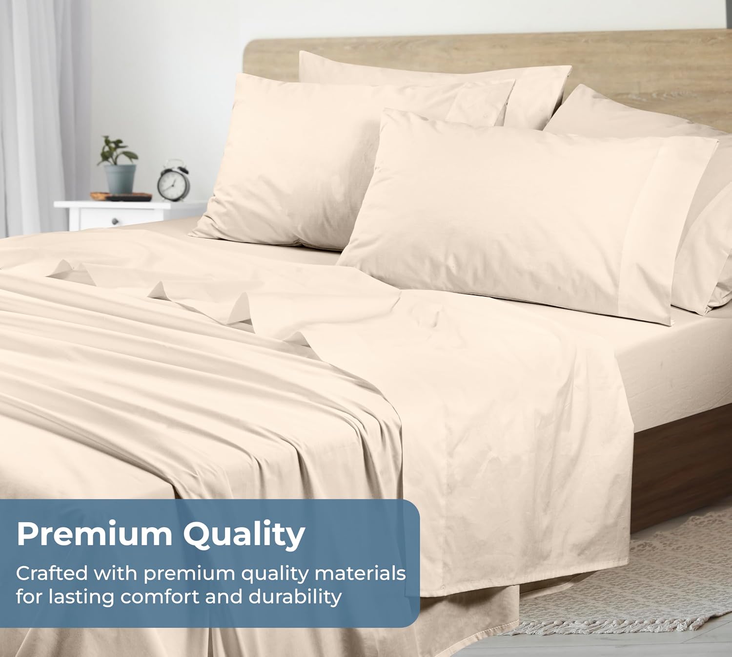 Royalelinens ROYALE LINENS 100% Organic Cotton Queen Sheet Set - Percale Weave - 4 Pieces Set - 1 Flat, 1 Deep Pocket Fitted Sheet and 2 Pi…