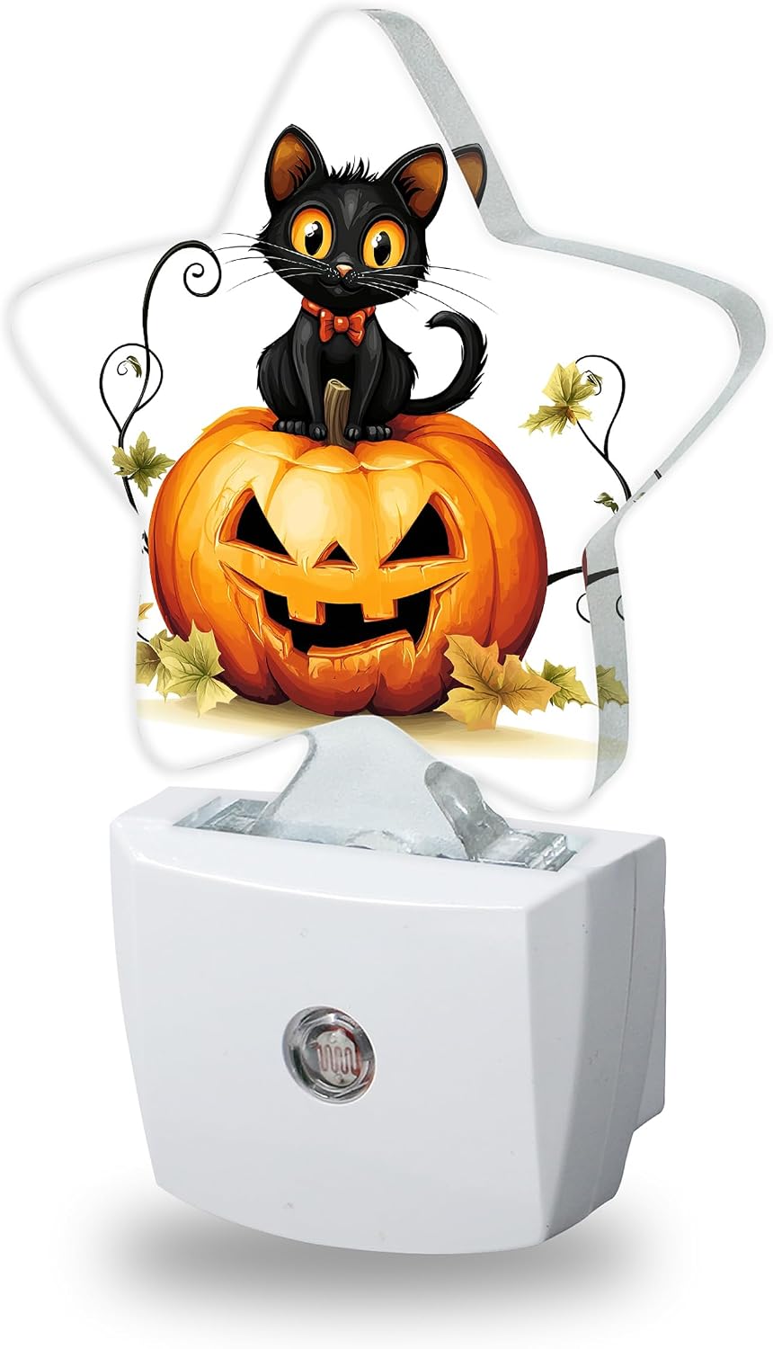 Nightlight, Black Cat Decorative Night Lights Plug Into Wall, Halloween Pumpkin Night Light with Auto Sensor for…