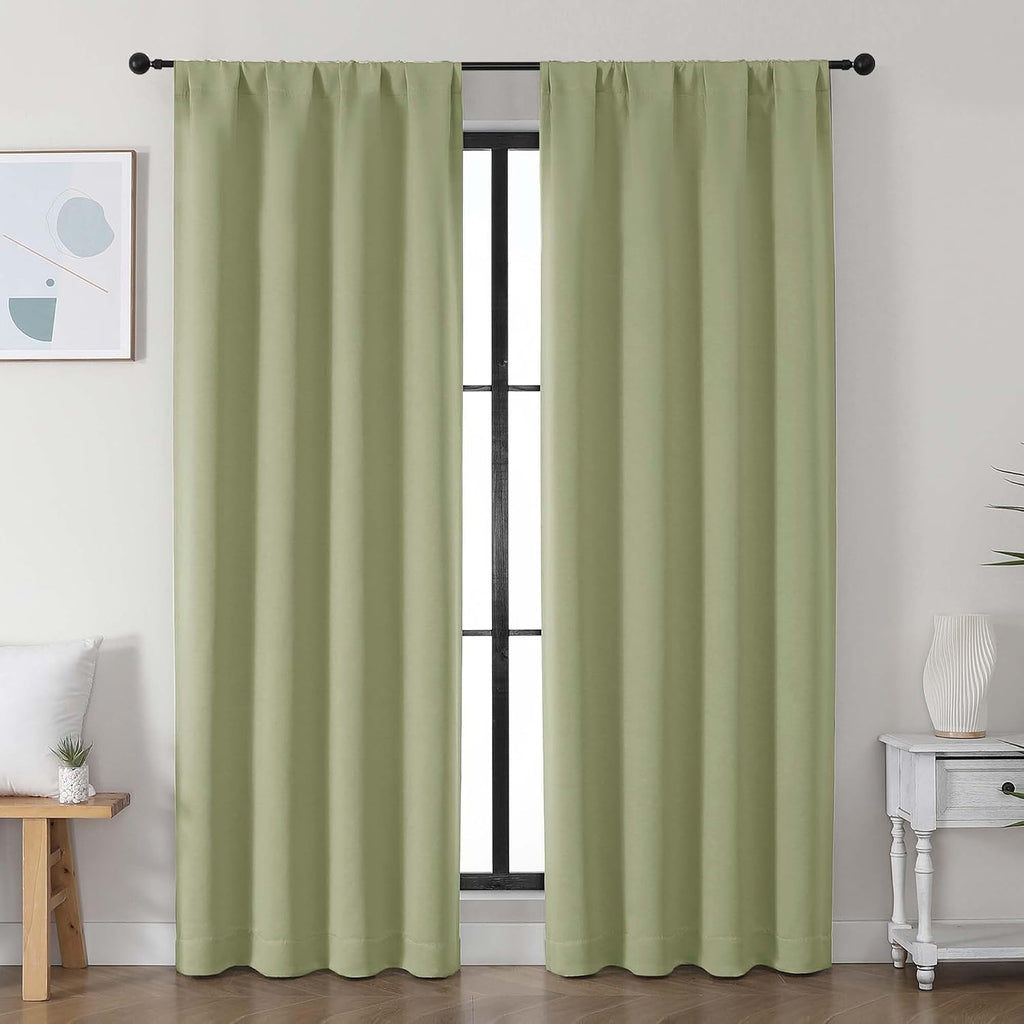Simplebrand Ava Sage Green Blackout Curtains for Bedroom, 78 Inch Length, 2 Panels Set, Privacy Thermal Insulated Rod Pocket Window Curtain…
