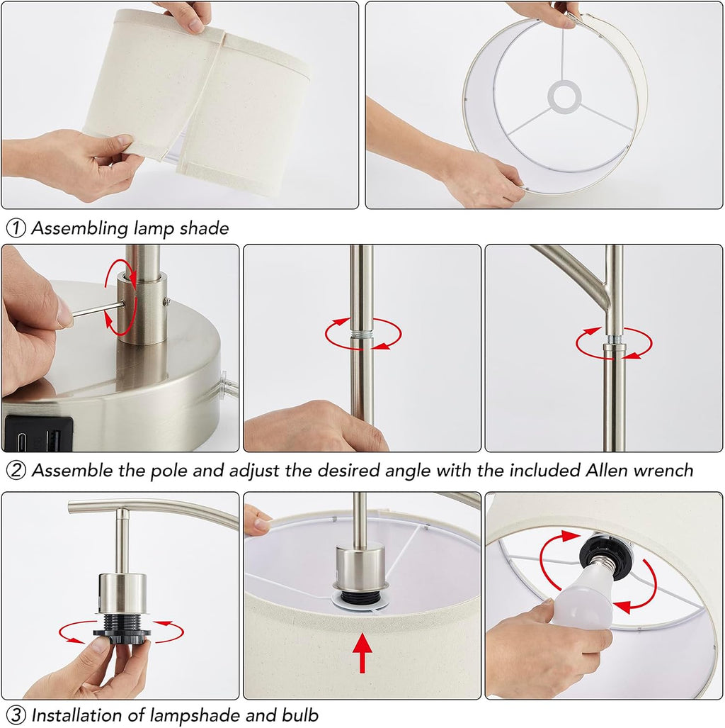 Table Lamp for Living Room Bedroom, 23.5" Table Lamps Set of 2 with USB C+A Ports, Bedside Lamps for Nightstand with Linen Lamp Shades, 2…