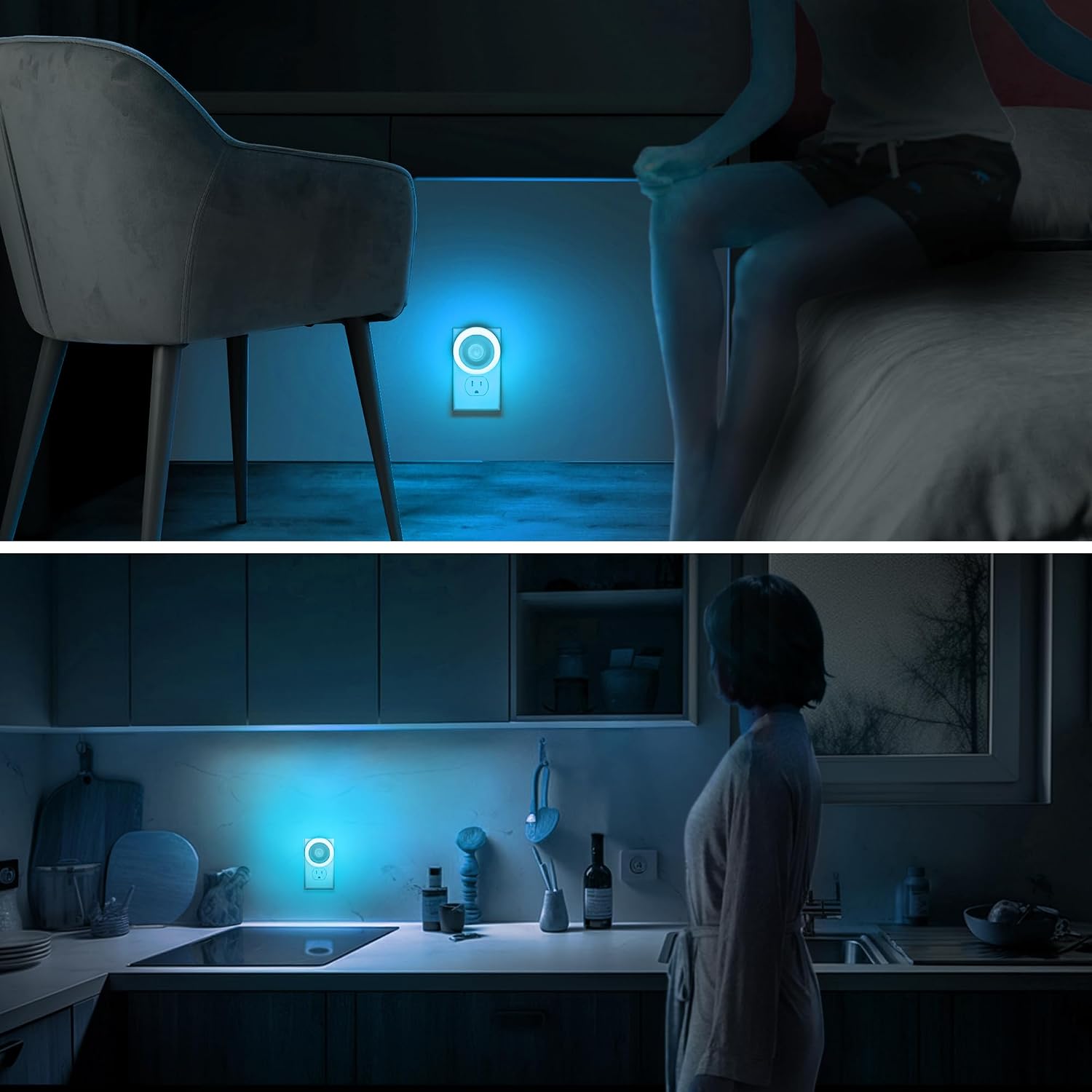 Briignite Motion Sensor Night Light Azure Blue, 2 Pack Night Lights Plug into Wall, Auto On/Off Motion Activation Nightlight…