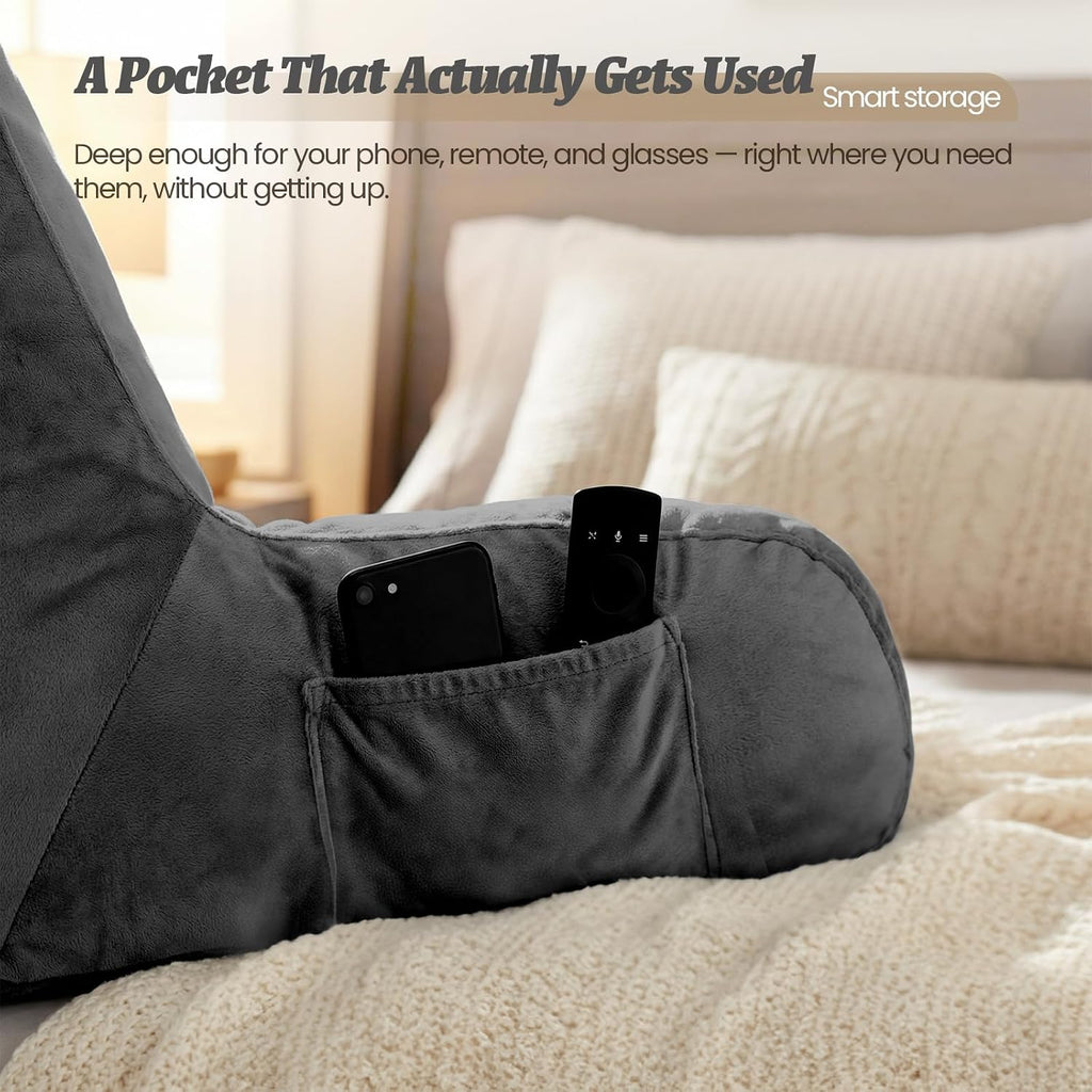 ACH Reading Pillow with Arms for Adults - Adjustable Memory Foam Bed Rest Pillow, Lumbar & Neck Back Support, Soft Velvet Cover Machine…
