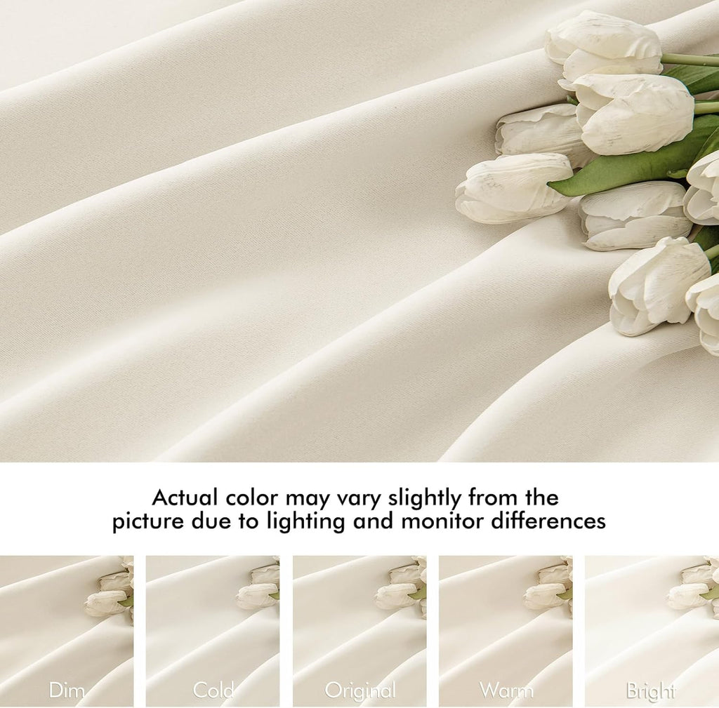 Miulee Beige White Back Tab Blackout Curtains 120 Inch Long 2 Panels Set for Bedroom, Rod Pocket/Pinch Pleated Extra Long Thermal Insulated…