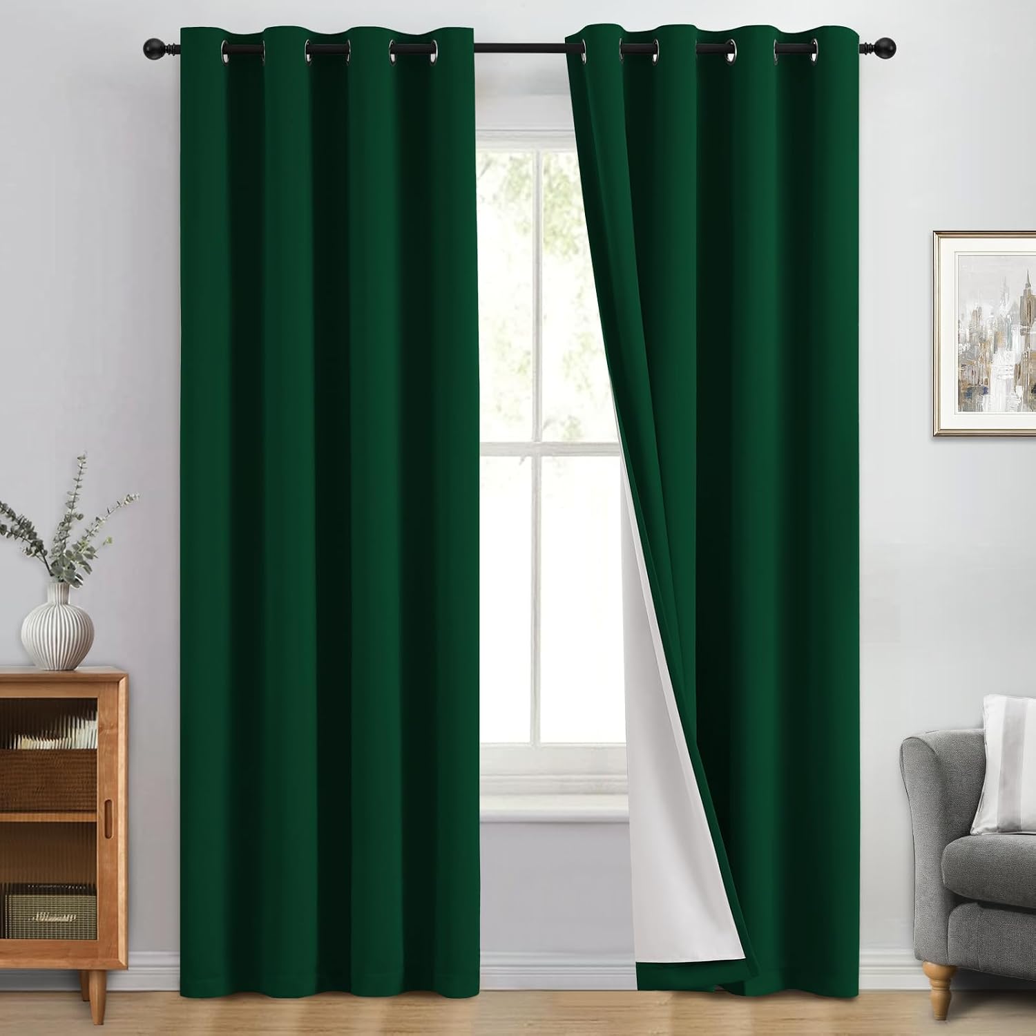 Yakamok 100% Blackout Curtain Panels 84 inches Cold and Light Blocking Drapes for Nursery, 2 Thick Layers Thermal Insulated Draperies (2 Pi…