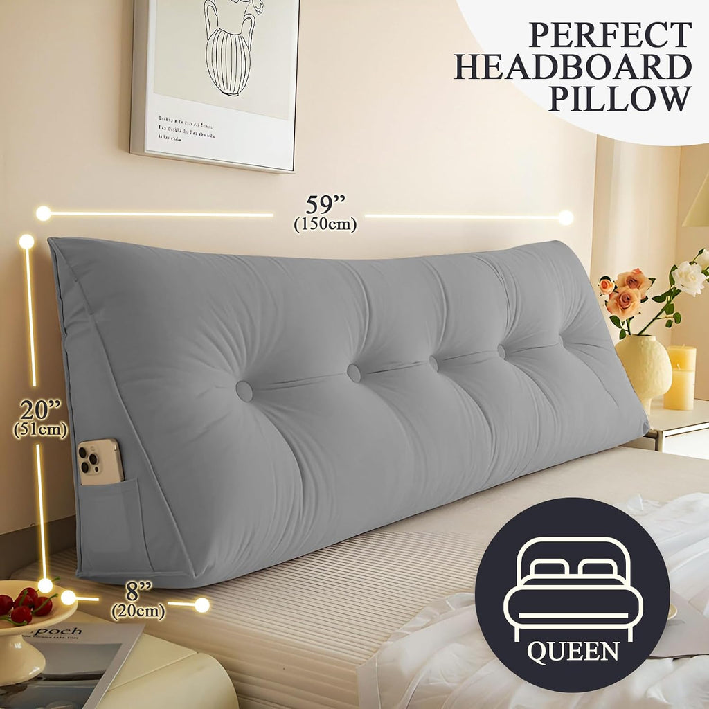DANGHOOGY Headboard Pillow Queen, Large Triangular Wedge Headboard Pillow for Reading and Resting, Backrest Positioning Support Pillow…