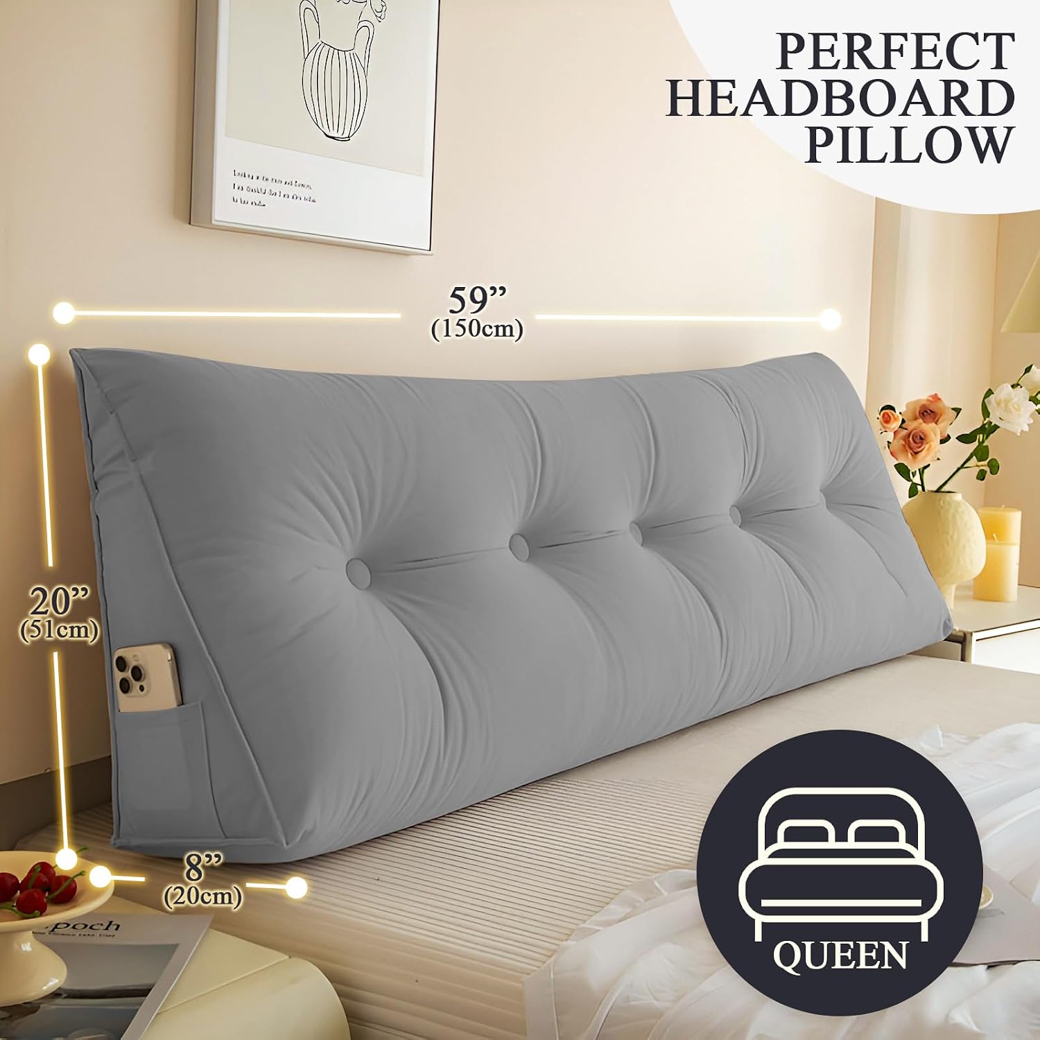 DANGHOOGY Headboard Pillow Queen, Large Triangular Wedge Headboard Pillow for Reading and Resting, Backrest Positioning Support Pillow…