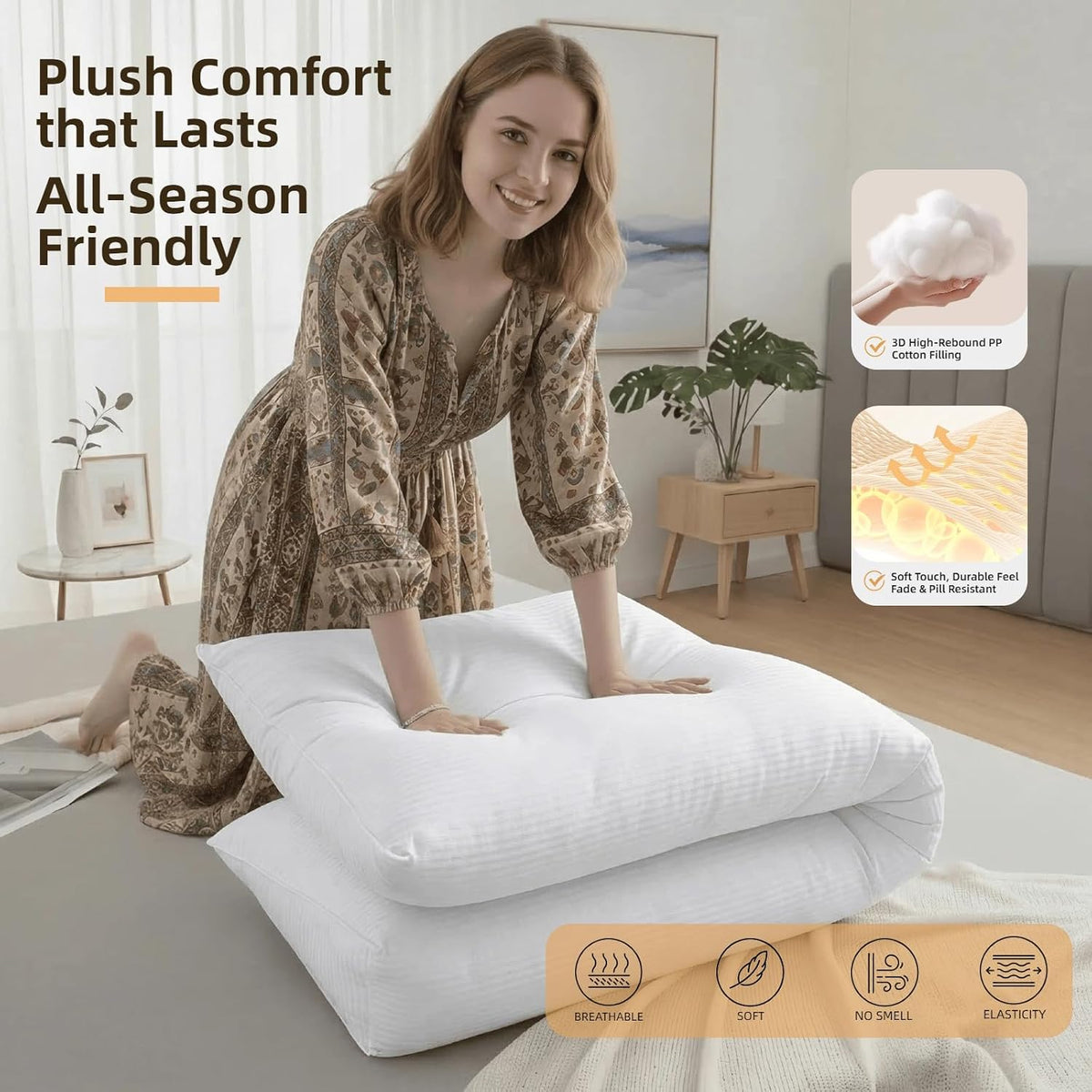 Headboard Pillow Queen Size, Reading Pillow for Bed, Wave Pattern Wedge Pillow, Tufted Backrest Support, Headboard Substitute, Beige