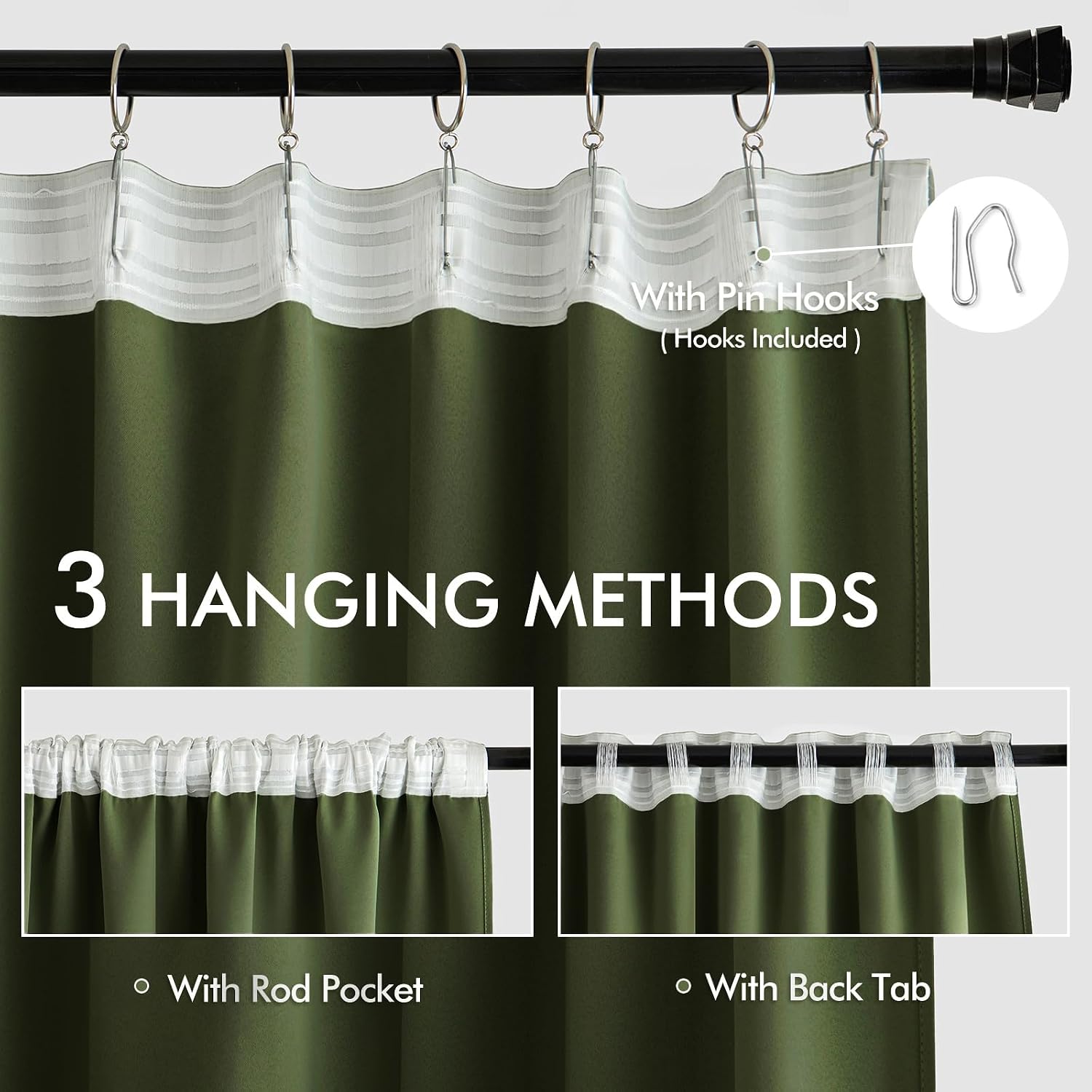 Miulee Olive Green Back Tab Blackout Curtains 90 Inches Long 2 Panels Set for Living Room Bedroom Privacy, Rod Pocket/Pinch Pleat Thermal I…