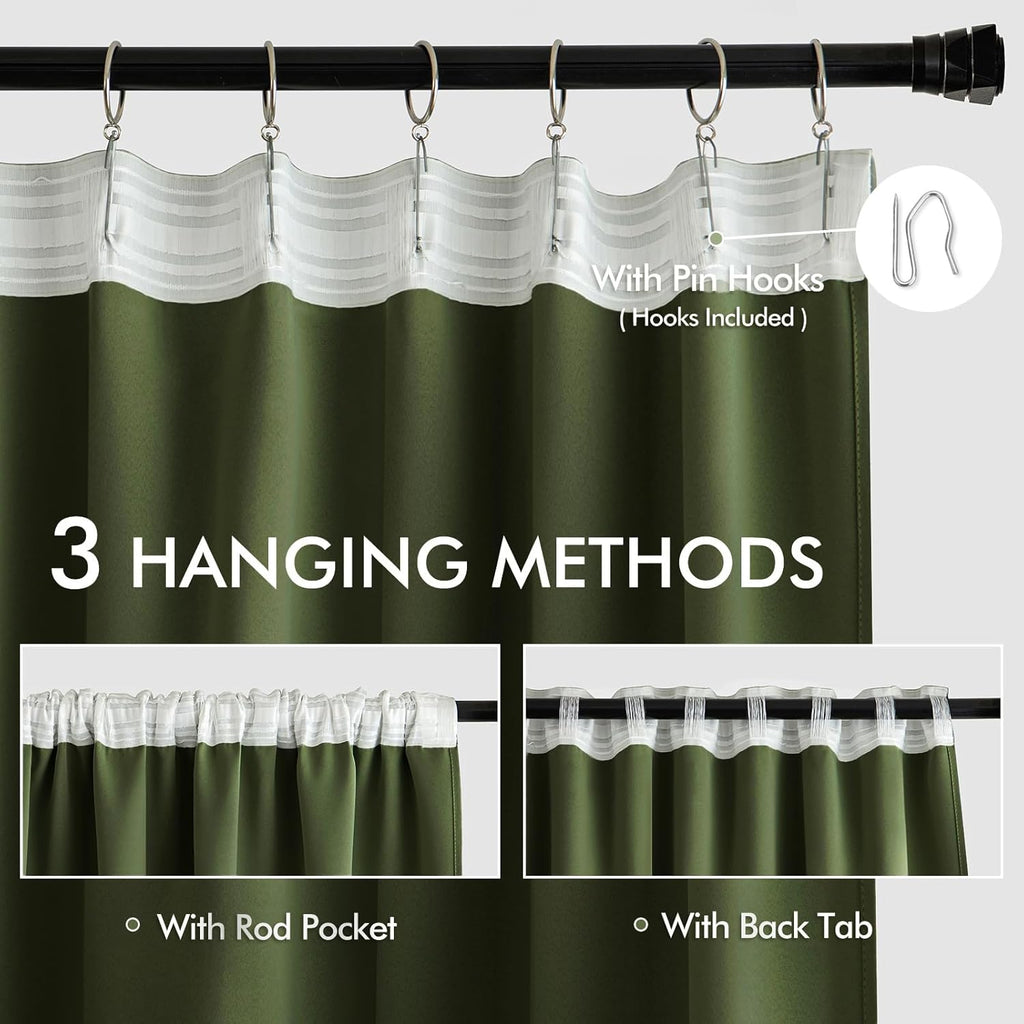 Miulee Olive Green Back Tab Blackout Curtains 108 Inch Long 2 Panels Set for Bedroom, Rod Pocket/Pinch Pleat Extra Long Thermal Insulated L…
