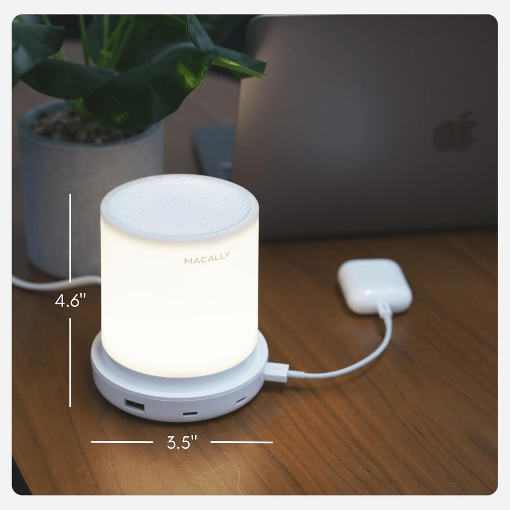Macally Small Bedside Lamp with USB Ports (USB C + A) - Fast Charging Bedside Light and 3 Way Dimmable Touch Lamp for Nightstands - Great…