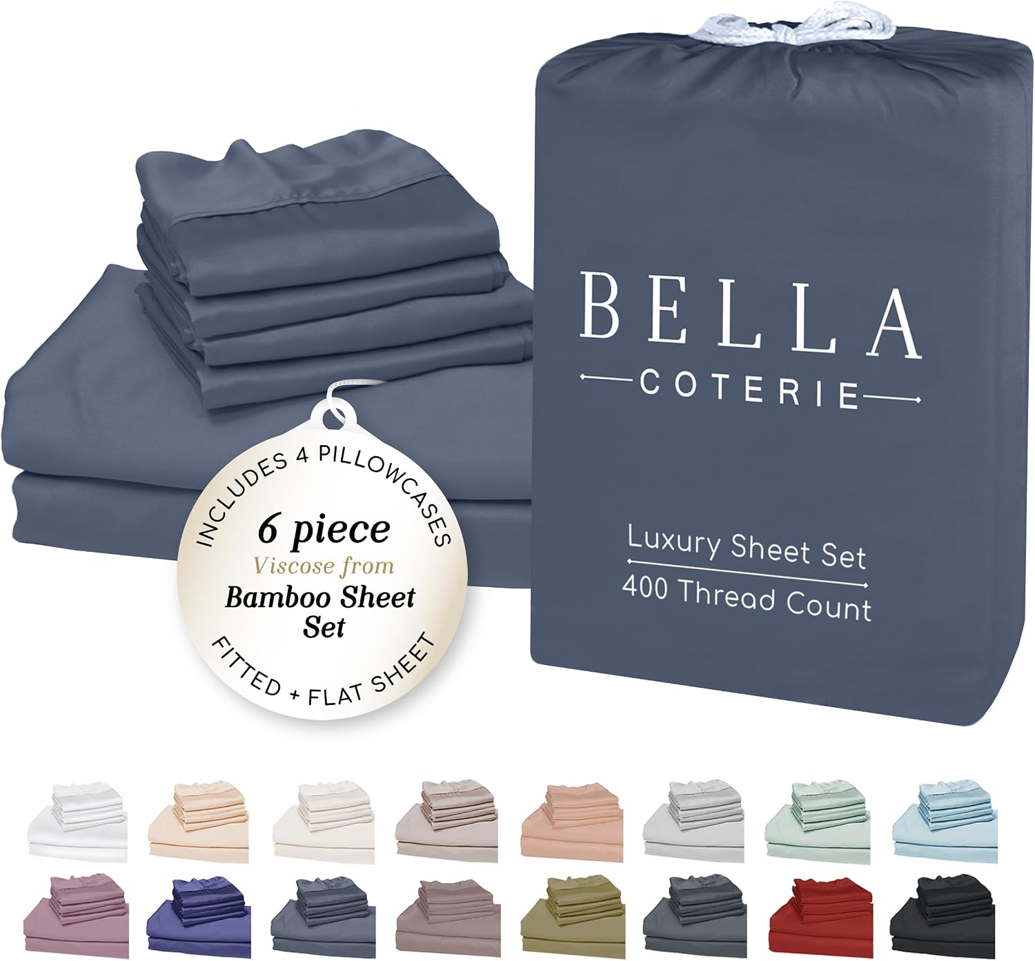 Bella Coterie 6 Piece Luxury Bamboo Viscose King Size Sheet Set | 100% Organically Grown | Cooling for Hot Sleepers | 18" Deep Pocket |…