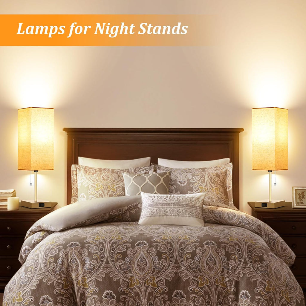 Table Lamp for Bedroom set of 2,3-Color Bedside Lamps with Pull Chain Table Lamps for Nightstand with AC Outlets,18'' Night Light Lamps…