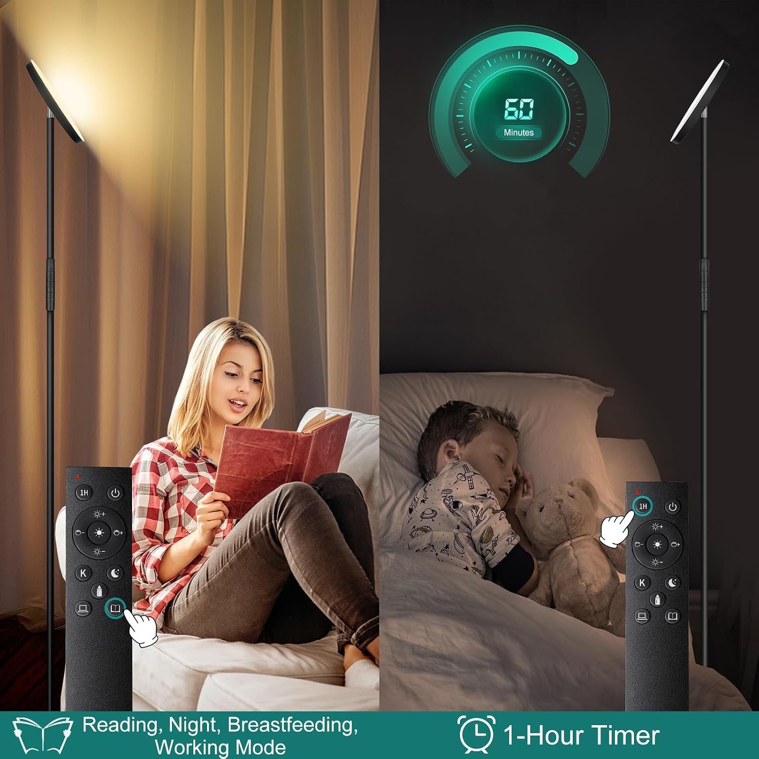 Mukuxin Floor Lamp, Upgraded 40W 4000LM Super Bright Torchiere LED Floor Lamps for Living Room, Stepless Dimmable Color Temperature 2700K-6…