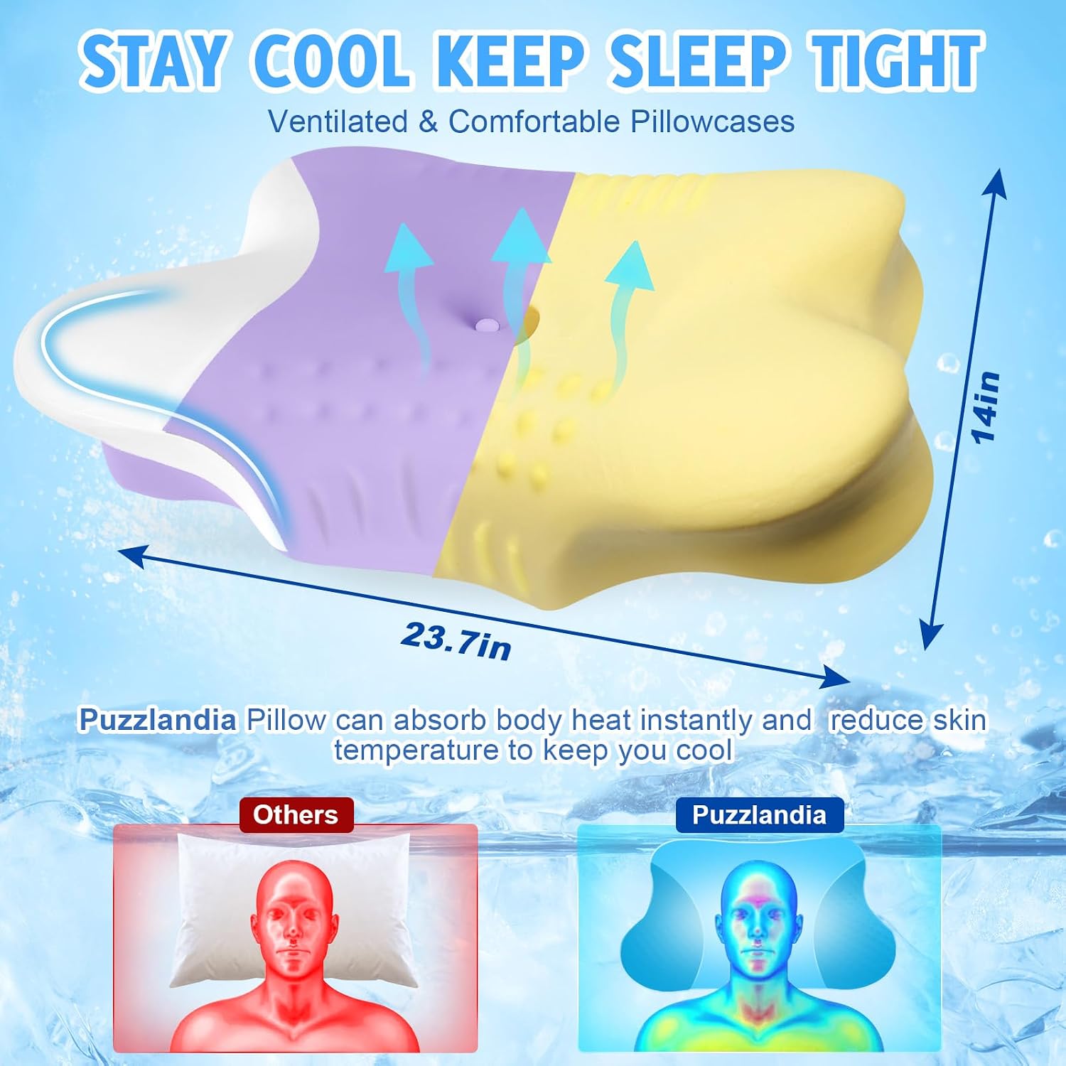 Puzzlandia Cervical Neck Pillows with Memory Foam - Ergonomic Neck Support Pillows for Contour Memory Foam - Adjustable Orthopedic Bed Pill…