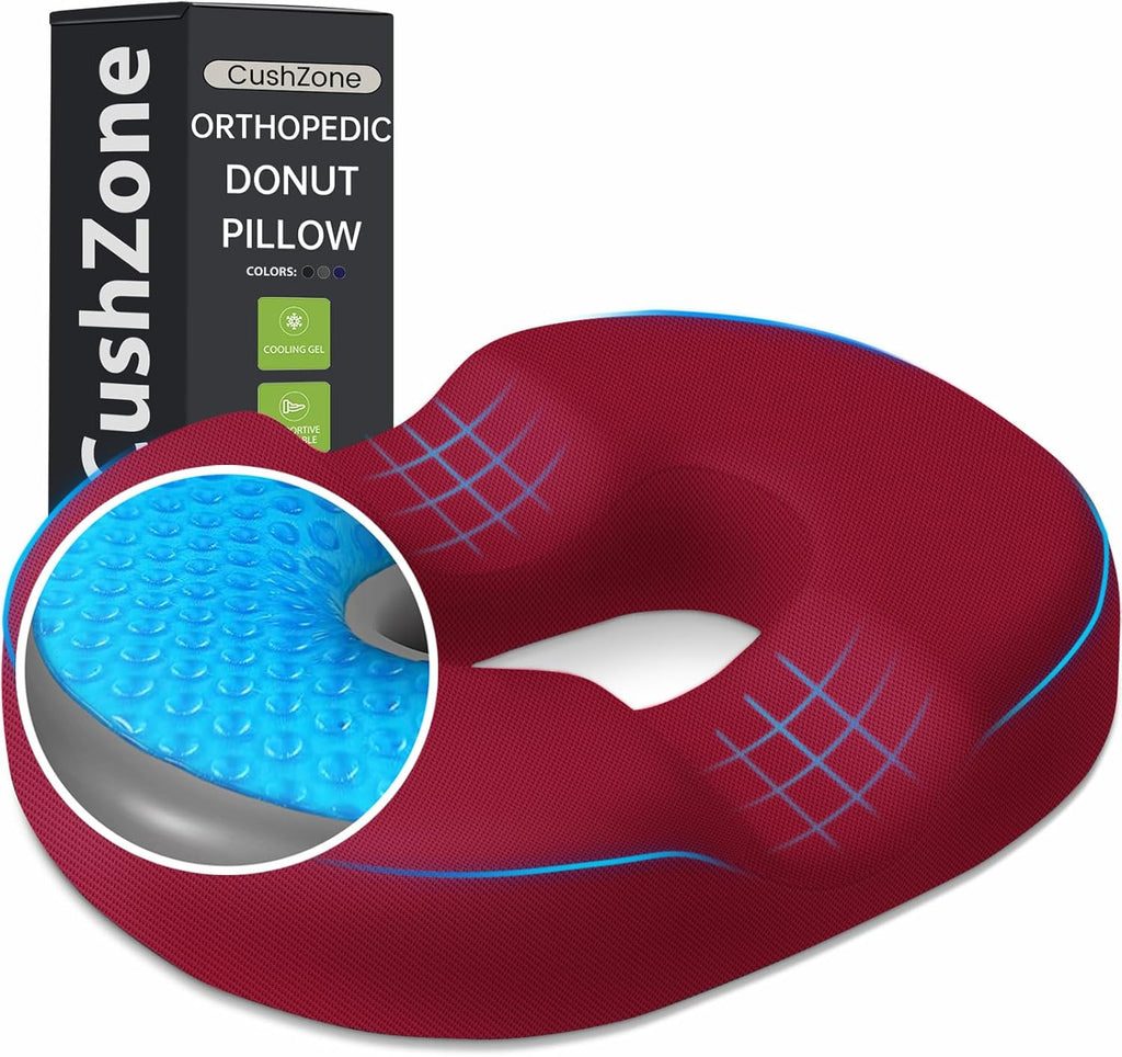 CushZone Donut Pillow Seat Cushion - Cooling Gel Donut Chair Cushions, Memory Foam Seat Cushion for Office & Home, Car Seat Cushion and But…