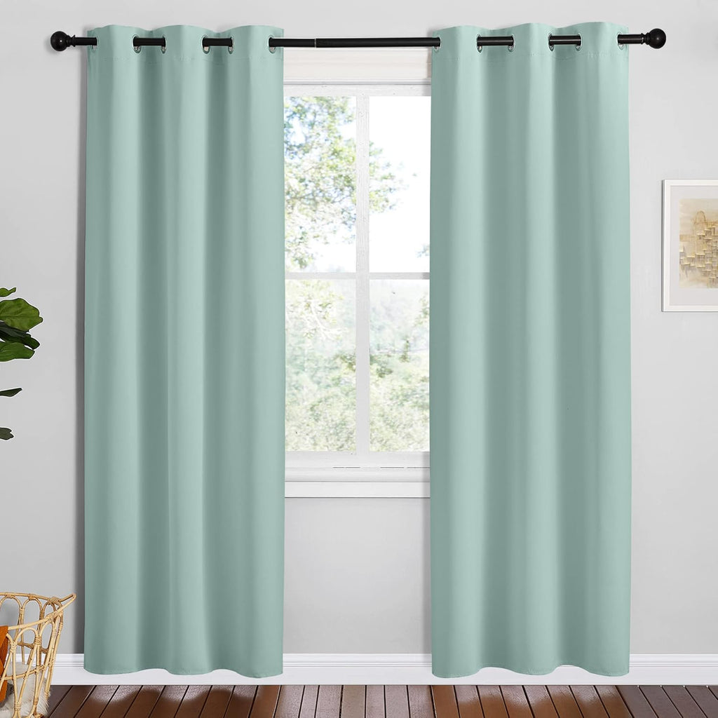 NICETOWN Aqua Blue Room Darkening Curtains for Kitchen, Set of 2, 42 inches Wide by 78 inches Long, Window Treatment Thermal Insulated…