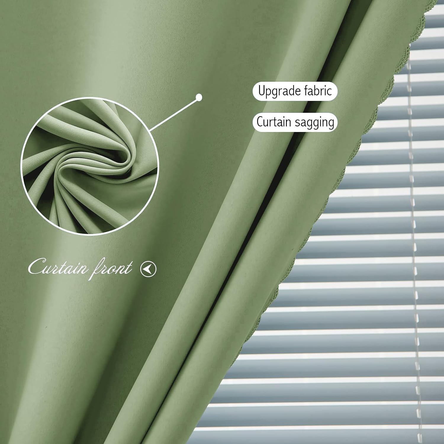 Magic Tape Blackout Curtains for Bedroom No Drillng Self Adhesive Curtains No Rod Small Window, 35" W X 79" L, Sage Green, 1 Panel