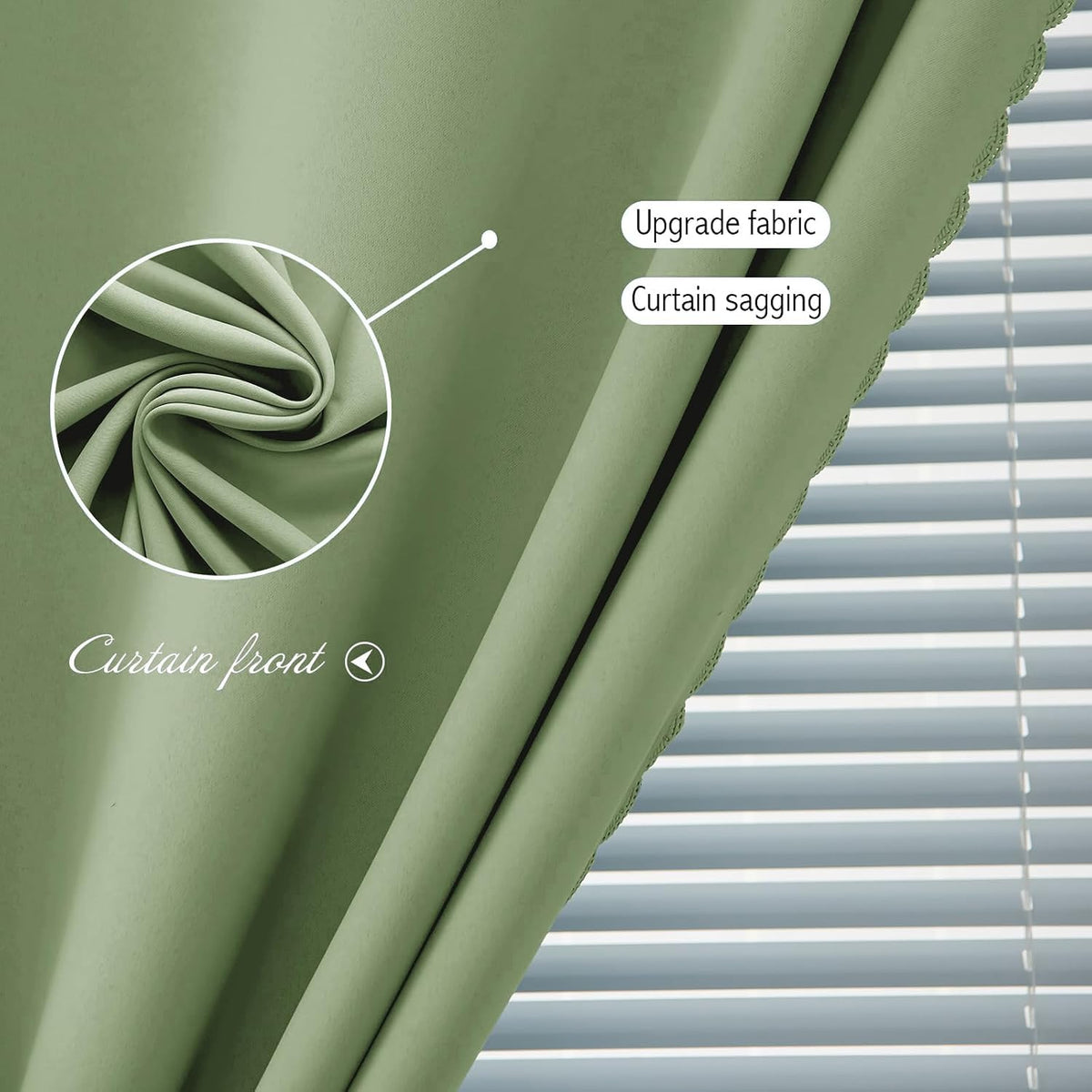 Magic Tape Blackout Curtains for Bedroom No Drillng Self Adhesive Curtains No Rod Small Window, 59" W X 96" L, Sage Green, 1 Panel