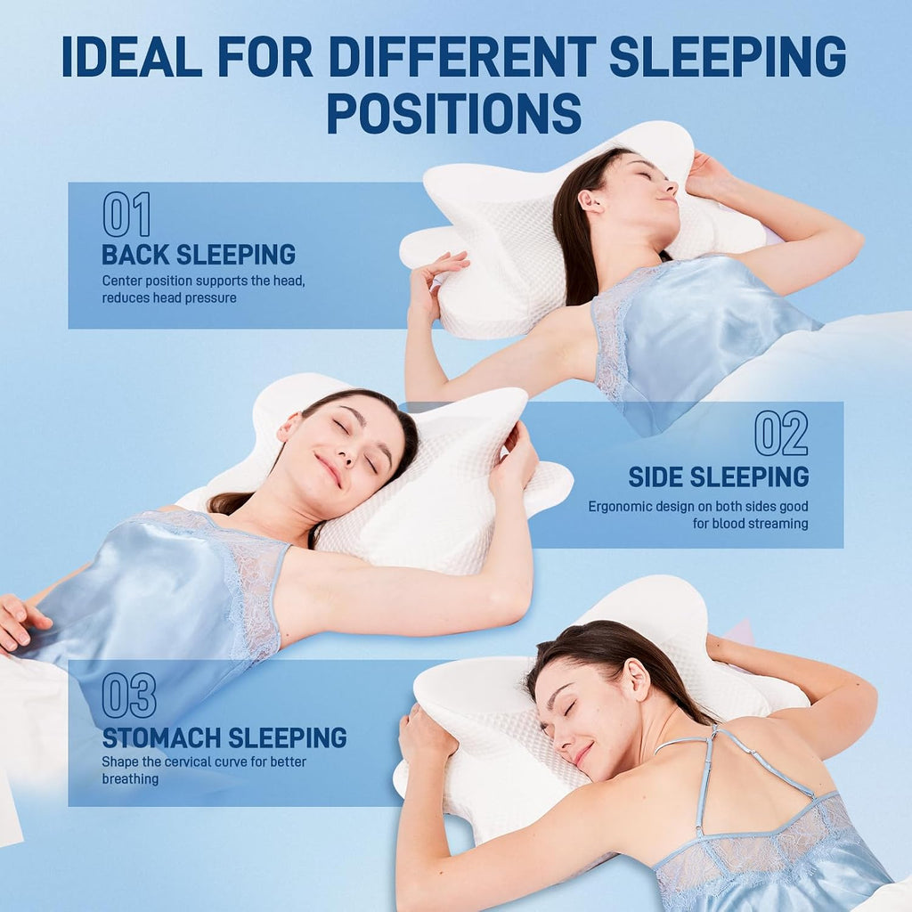 Funccube Cervical Neck Pillow - Memory Foam Pillow for Sleeping, Ergonomic Neck Support Contour Pillows for Side Back Stomach Sleepers, Orth…