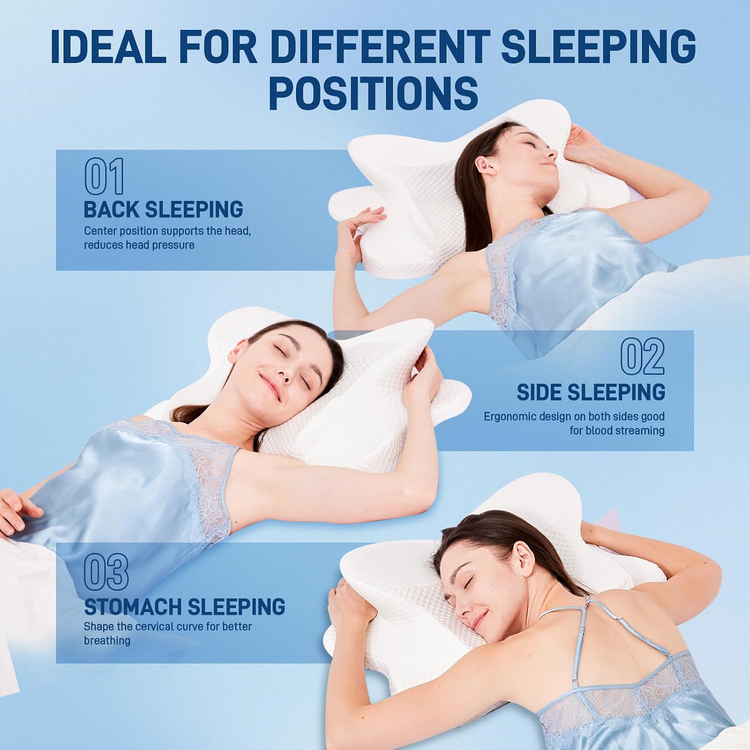 Funccube Cervical Neck Pillow - Memory Foam Pillow for Sleeping, Ergonomic Neck Support Contour Pillows for Side Back Stomach Sleepers, Orth…