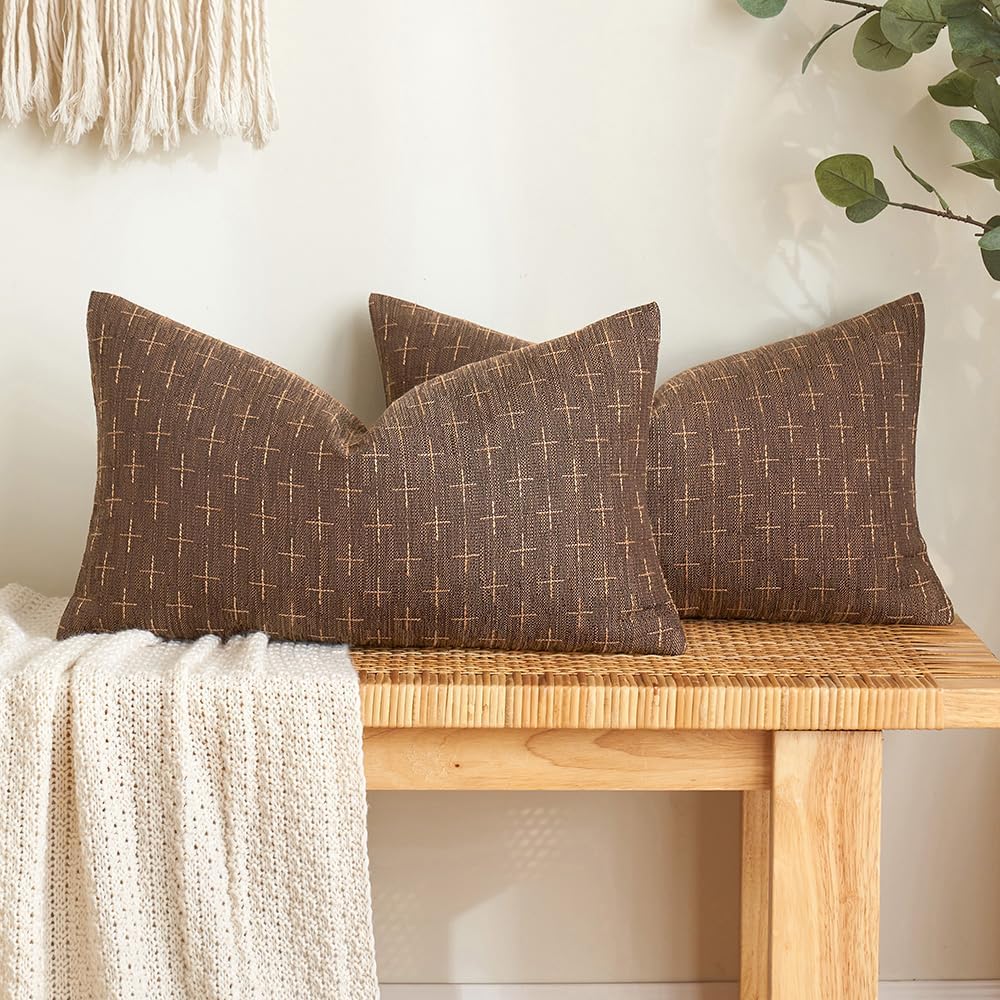 MIULEE Pack of 2 Decorative Vintage Burlap Linen Brown Throw Pillow Covers Modern Farmhouse Pillowcase Rustic Woven Textured Cushion…