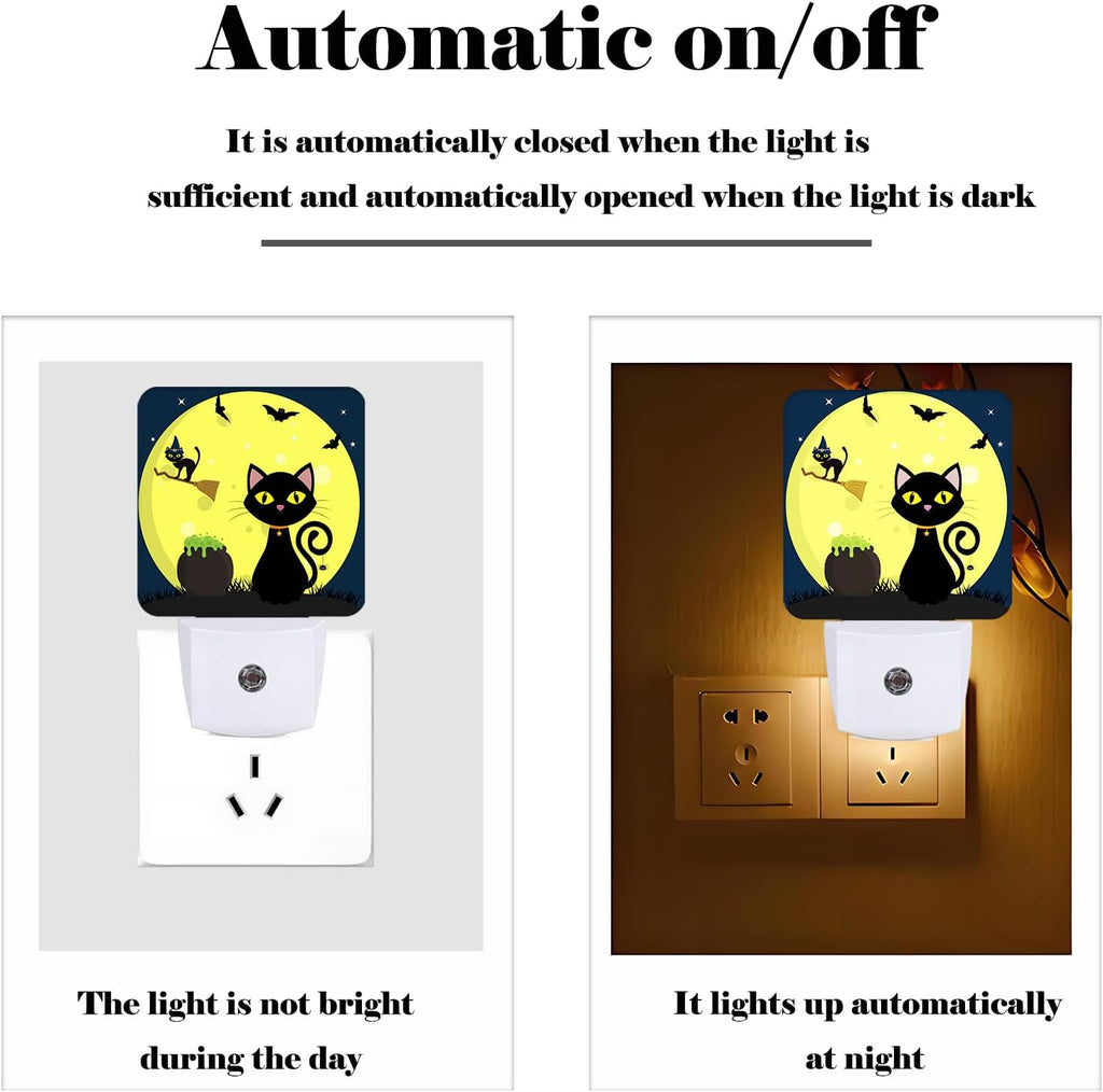 Happy Halloween Cat Night Light, Plug Into Wall with Dusk to Dawn Light Sensors, Warm Nightlights for Bedroom, Bathroom, Hallway, Kitchen…