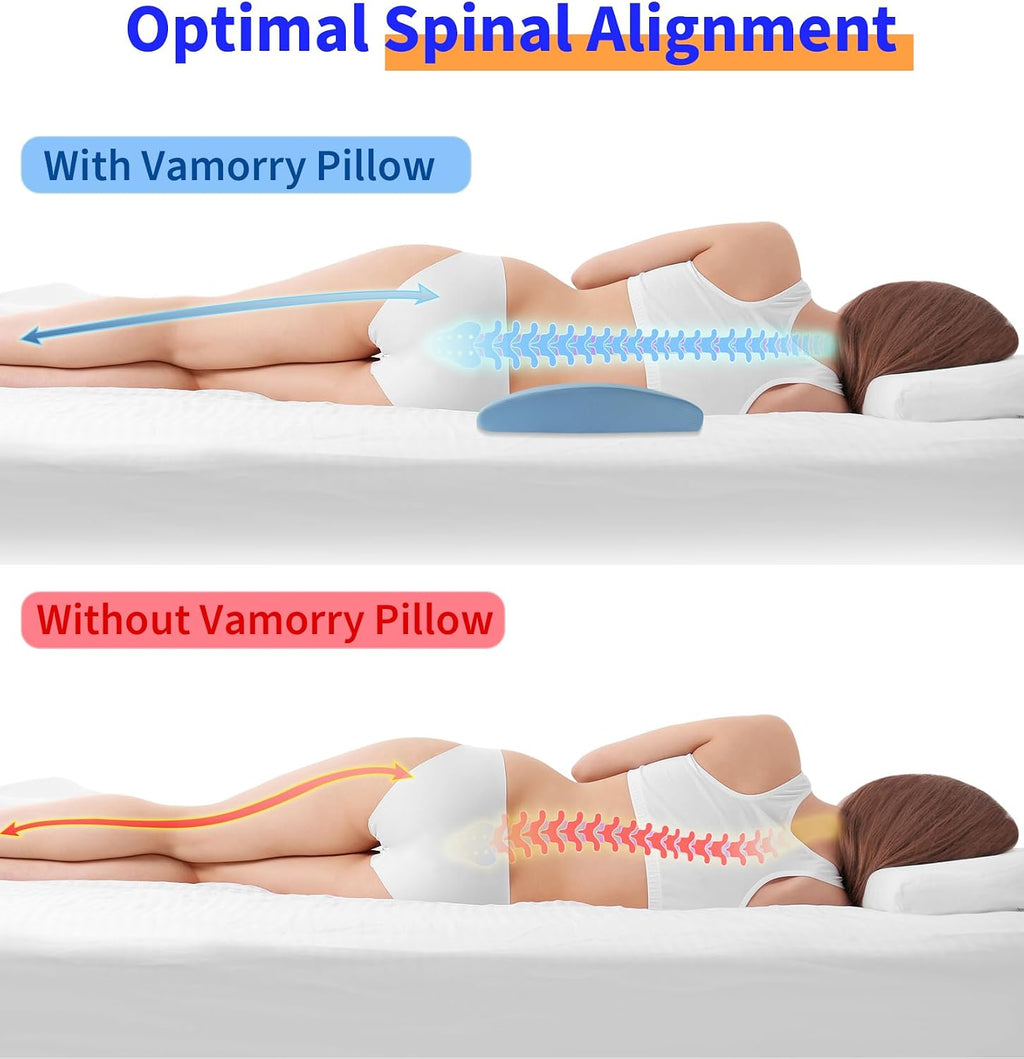 VamorryDirect Lumbar Support Pillow for Bed Relief Back Pain: Lower Back Pillow for Sleeping - Memory Foam Waist Pillow - Cooling Back Bols…