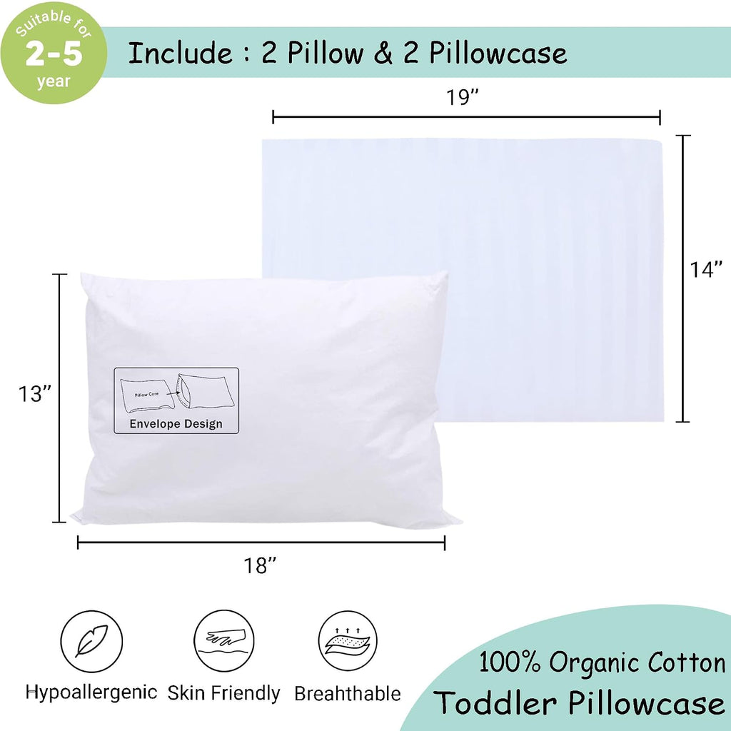 ZPECC-ABrandThatHasBeenFocusedOnBeddingFor20Years ZPECC Toddler Pillow with Pillowcase 2 Pack - 13x18 Organic Cotton Hypoallergenic Kids Pi…