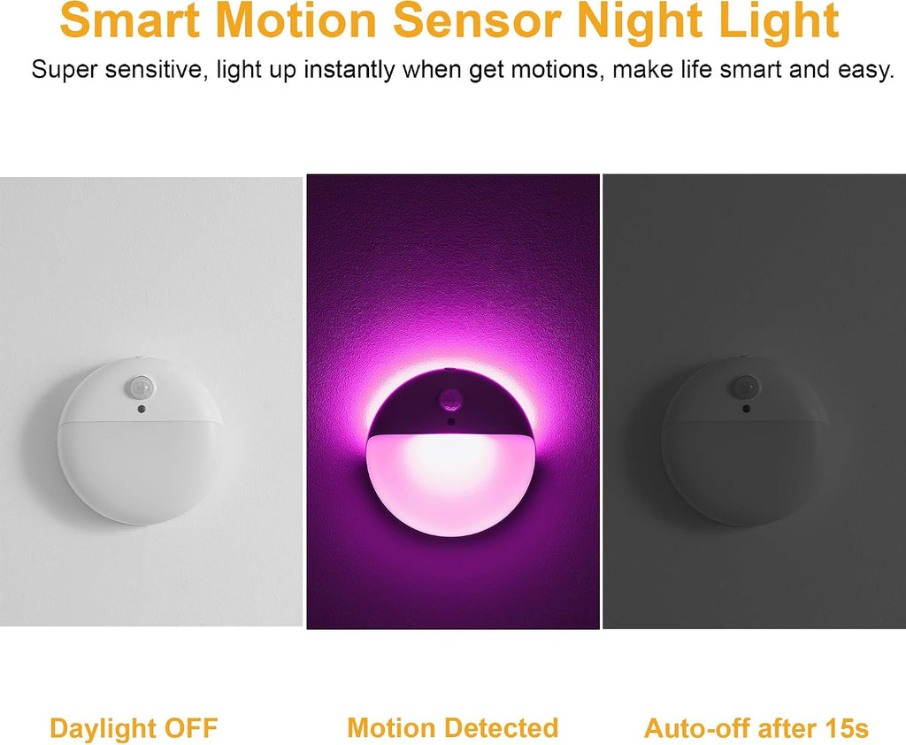 YUNLEX 2 Pack Purple Battery Night Light, Motion Activated Night Light, 2.6" Small Sticky Lights, 3 Light Modes, Dimmable Calming Glow…