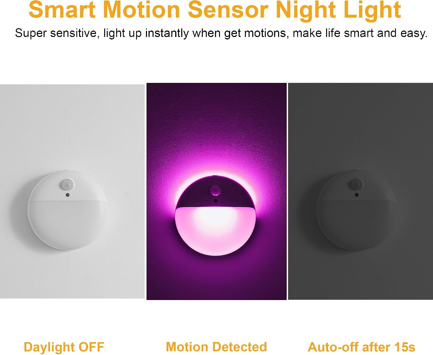 YUNLEX 2 Pack Purple Battery Night Light, Motion Activated Night Light, 2.6" Small Sticky Lights, 3 Light Modes, Dimmable Calming Glow…