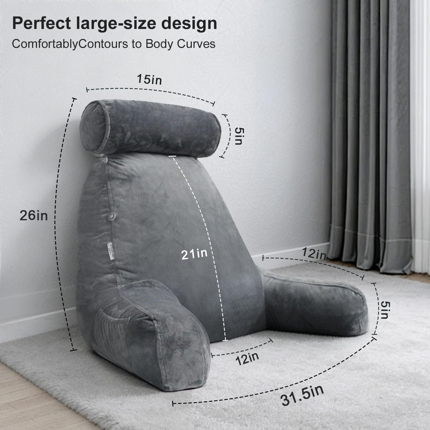 mittaGonG Extra Large Reading Pillow for Sitting in Bed Adult with Detachable Neck Support Cushion & Backrest Pillow for Bed with Arms and…