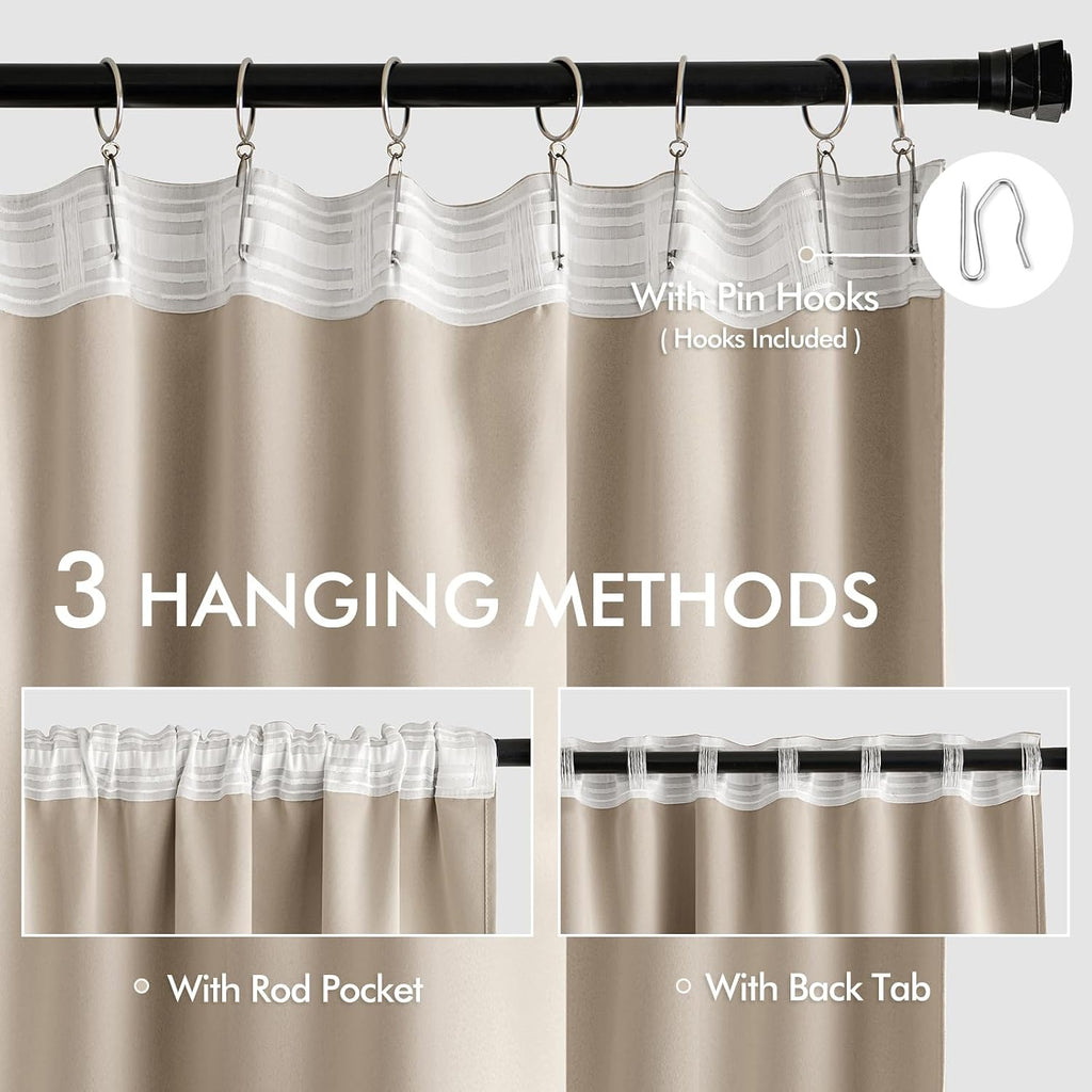 Miulee Taupe Back Tab Blackout Curtains 120 Inch Long 2 Panels Set for Bedroom, Rod Pocket/Pinch Pleated Extra Long Thermal Insulated Livin…