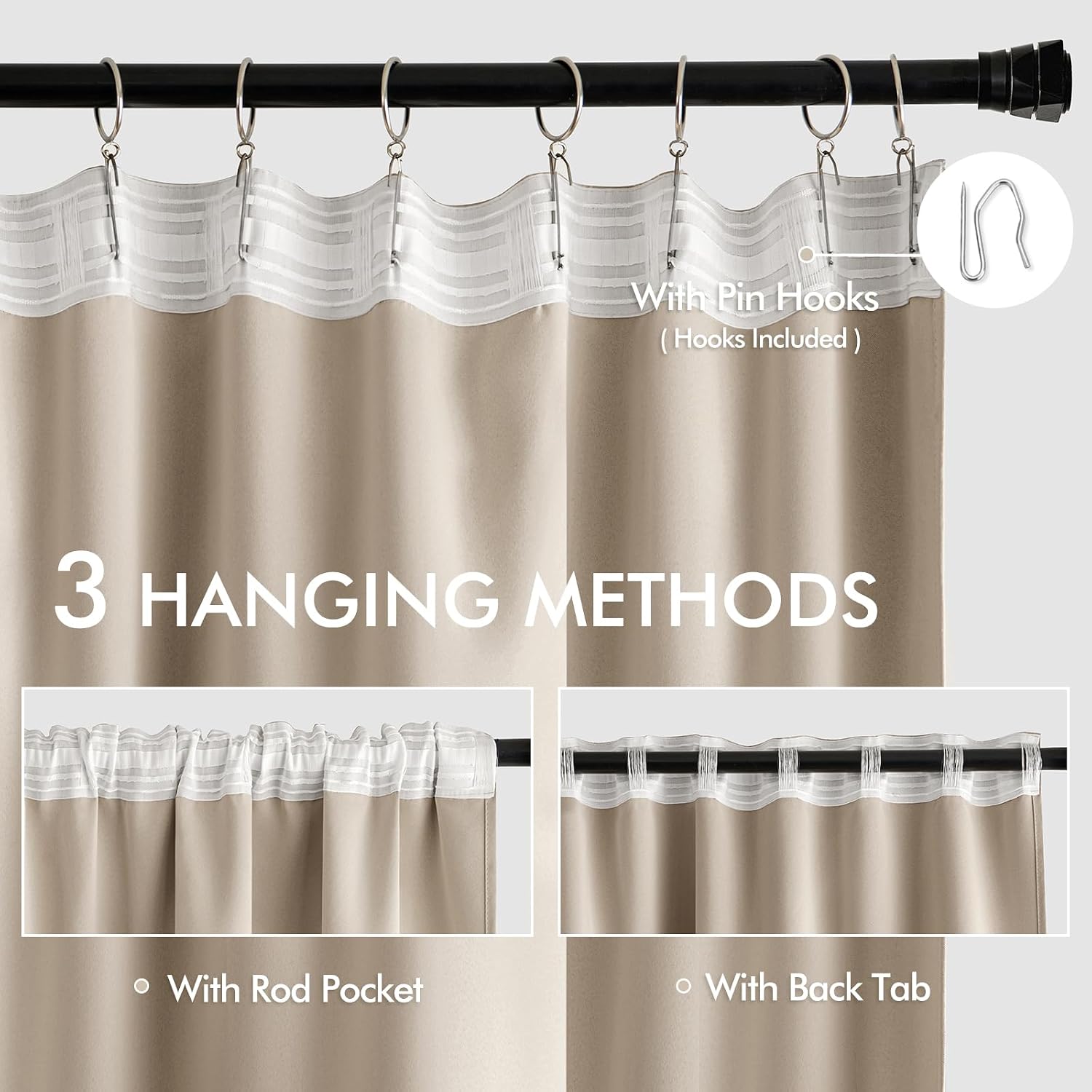 Miulee Taupe Back Tab Blackout Curtains 63 Inch Length 2 Panels Set for Living Room Bedroom Privacy, Rod Pocket/Pinch Pleat Thermal Insulat…