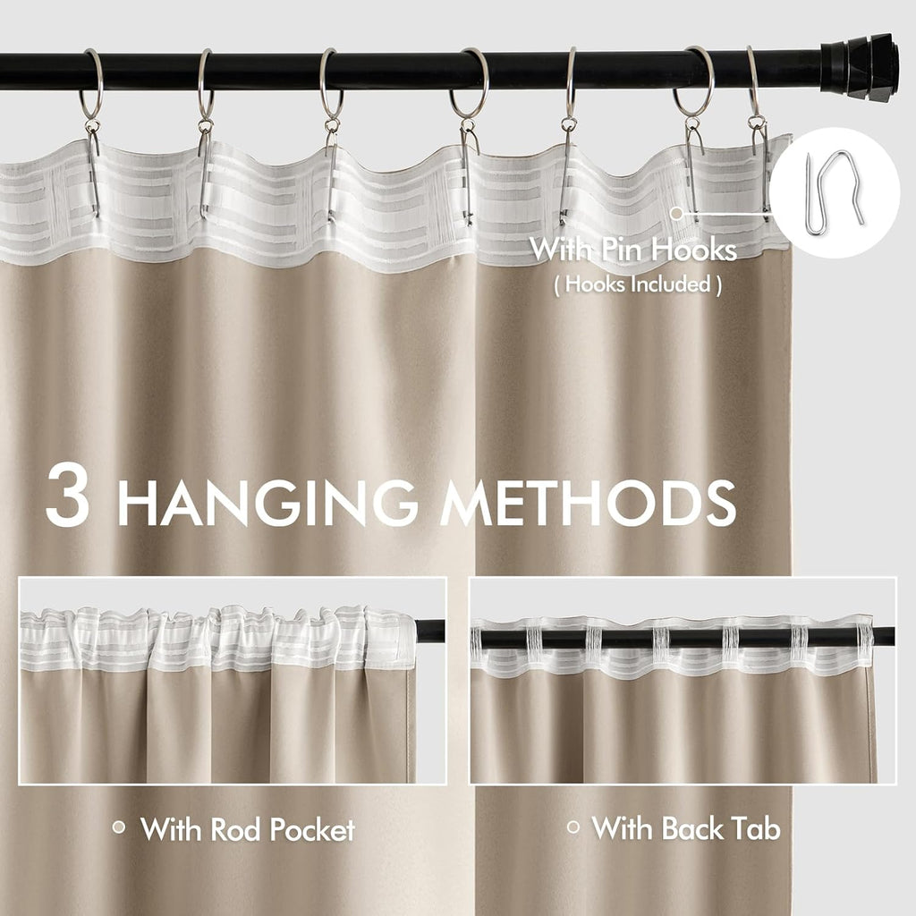 Miulee Taupe Back Tab Blackout Curtains 72 Inches Long 2 Panels Set for Living Room Bedroom Privacy, Rod Pocket/Pinch Pleat Thermal Insulat…