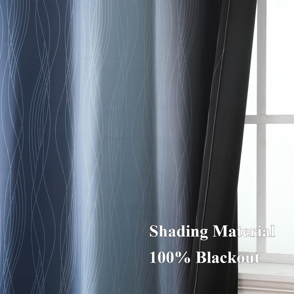 Estelartextiler Estelar Textiler Navy Blue and Black Ombre Blackout Curtains 72 Inches Long, Full Room Darkening Grommet Curtains for Bedro…