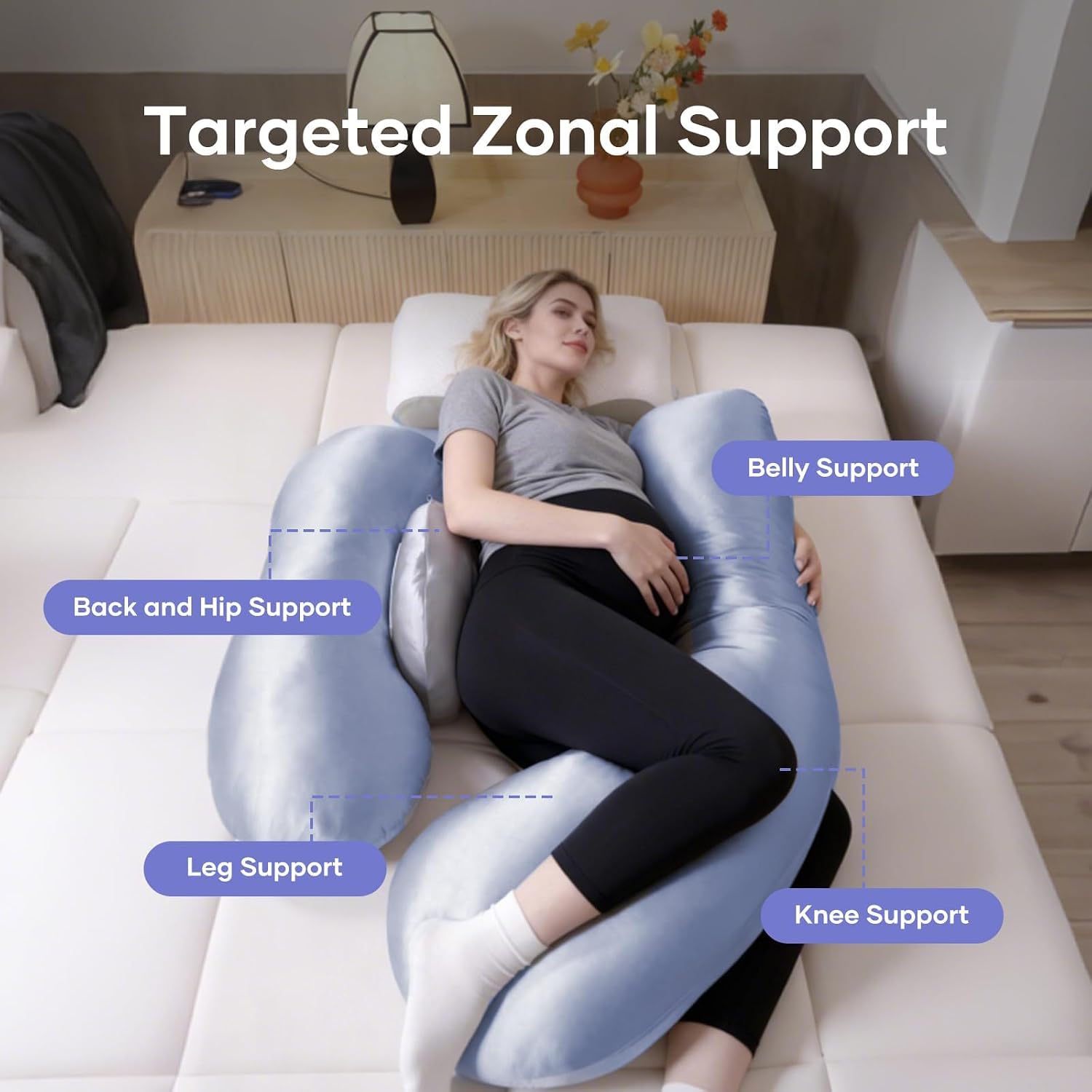 Noontide Pregnancy Pillows for Side Sleeping - Adjustable Belly & Back Support Pillow, H Shaped Full Body Maternity Pillow with Cooling Remo…