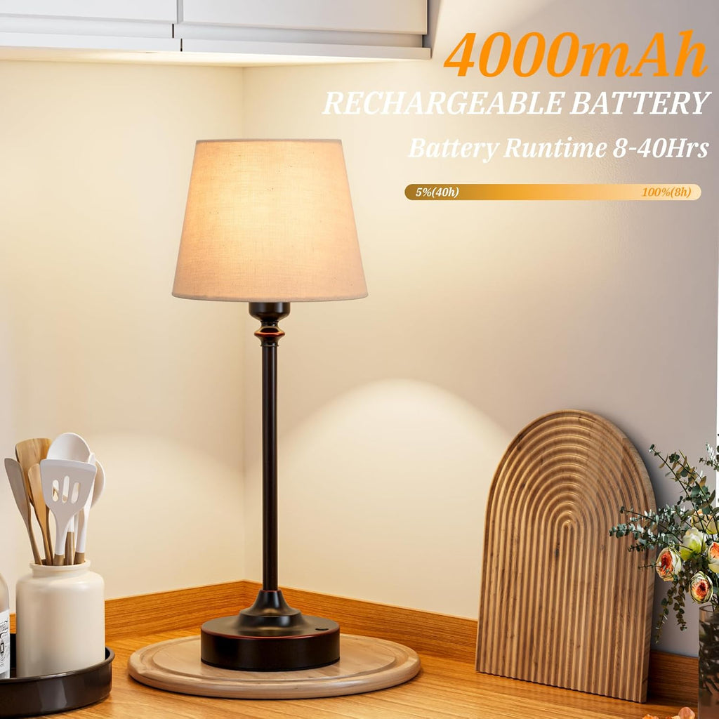 Cordless Table Lamp Rechargeable Bronze - 1 Pack Brass 4000mAH Battery Operated Lamp for Decor, 3000K Stepless Dimming Touch Control…