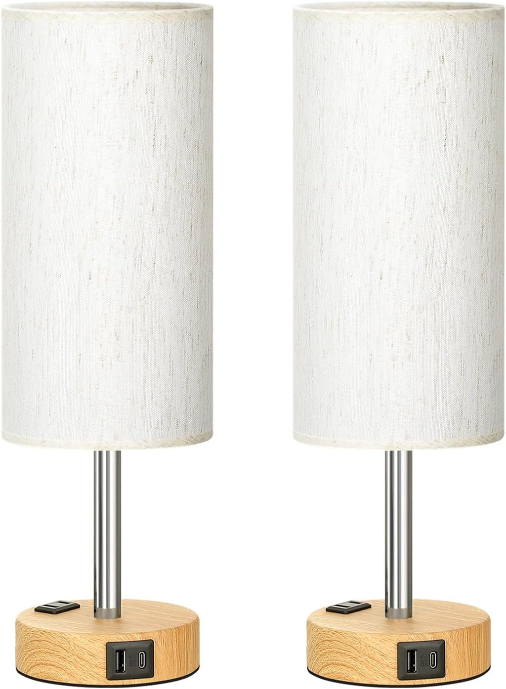 Touch Bedside Table Lamps Set - 3 Way Dimmable Bedroom Lamps Set of 2 with USB C and A Ports, Small Lamps for Nightstand with AC Outlet…