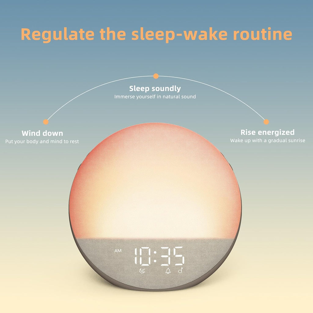 Odokee Sunrise Alarm Clock White Noise Machine: Natural Wake Up Light - Dimmable Clock with Bluetooth Speaker for Bedroom - 25 Sleep…