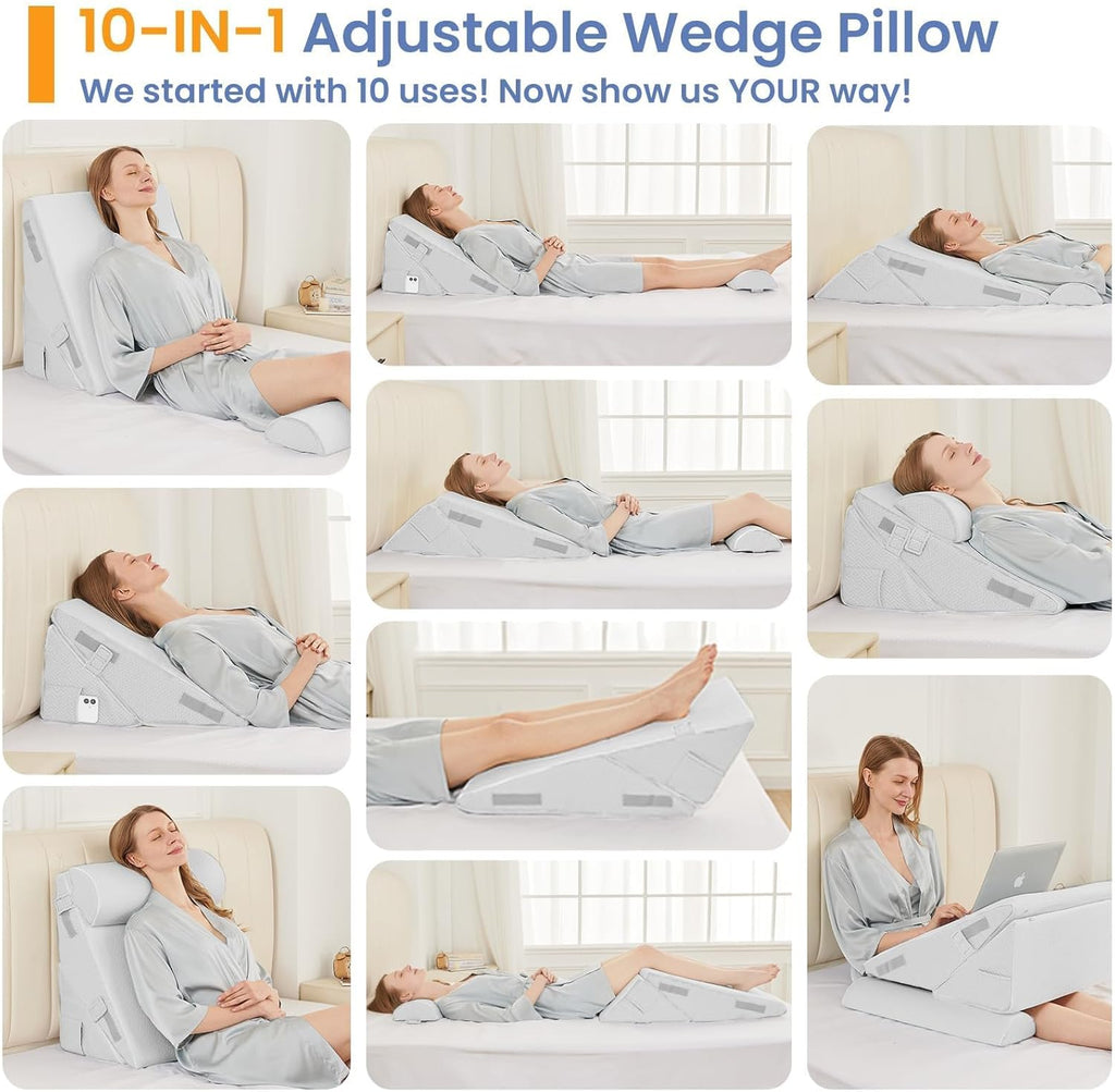 Sasttie Wedge Pillow Set for After Surgery, 2PCS Adjustable Bed Wedge Pillow Headboard with Memory Foam Neck Cushion – for Acid Reflux, Sle…