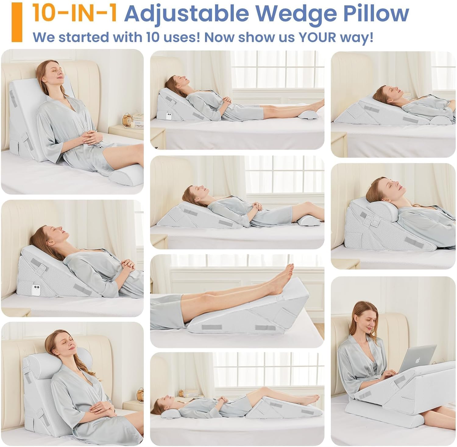 Sasttie Wedge Pillow Set for After Surgery, 2PCS Adjustable Bed Wedge Pillow Headboard with Memory Foam Neck Cushion – for Acid Reflux, Sle…