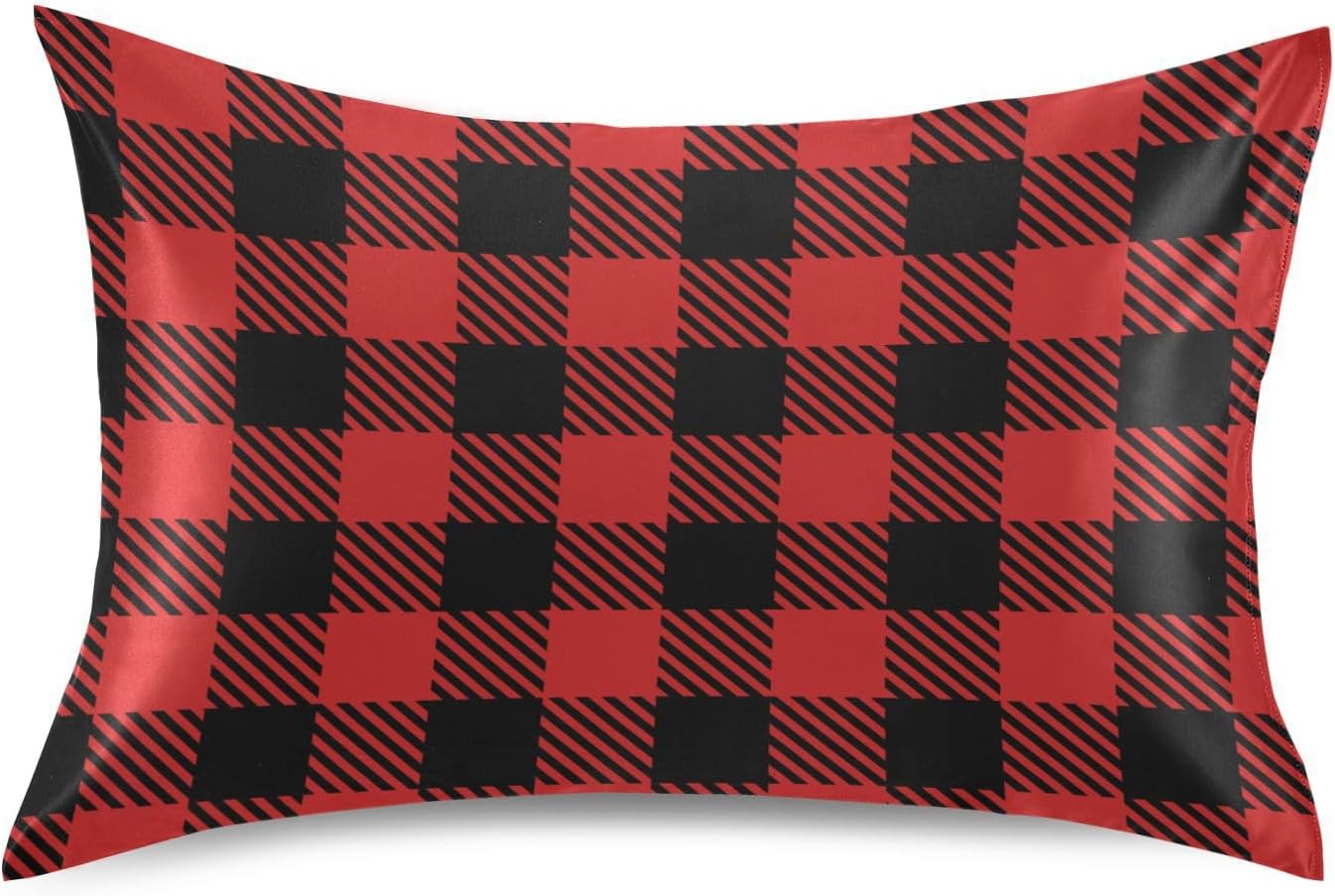 Plaid Red Print Pillow Covers Silk Pillowcase for Hair and Skin Soft Smooth Cooling Satin Pillowcase King Size Pillow Case for Bedroom…